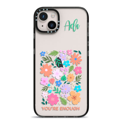Floral Poster iPhone 14 Plus Black Impact Case on Silver phone