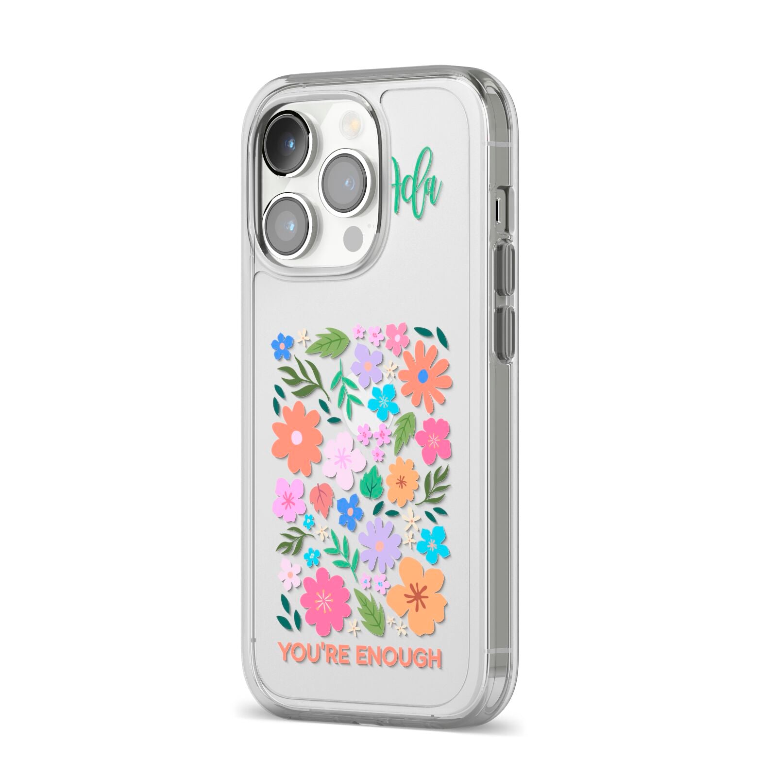Floral Poster iPhone 14 Pro Clear Tough Case Silver Angled Image