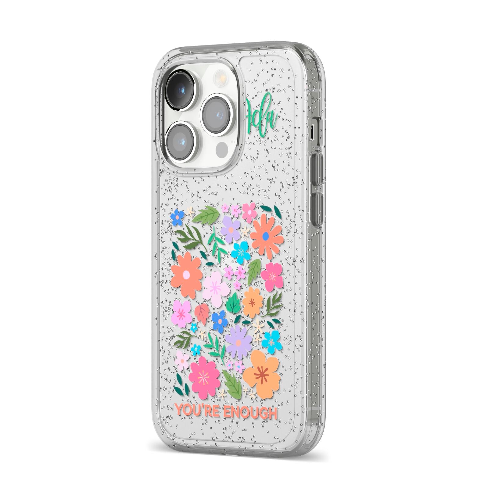 Floral Poster iPhone 14 Pro Glitter Tough Case Silver Angled Image