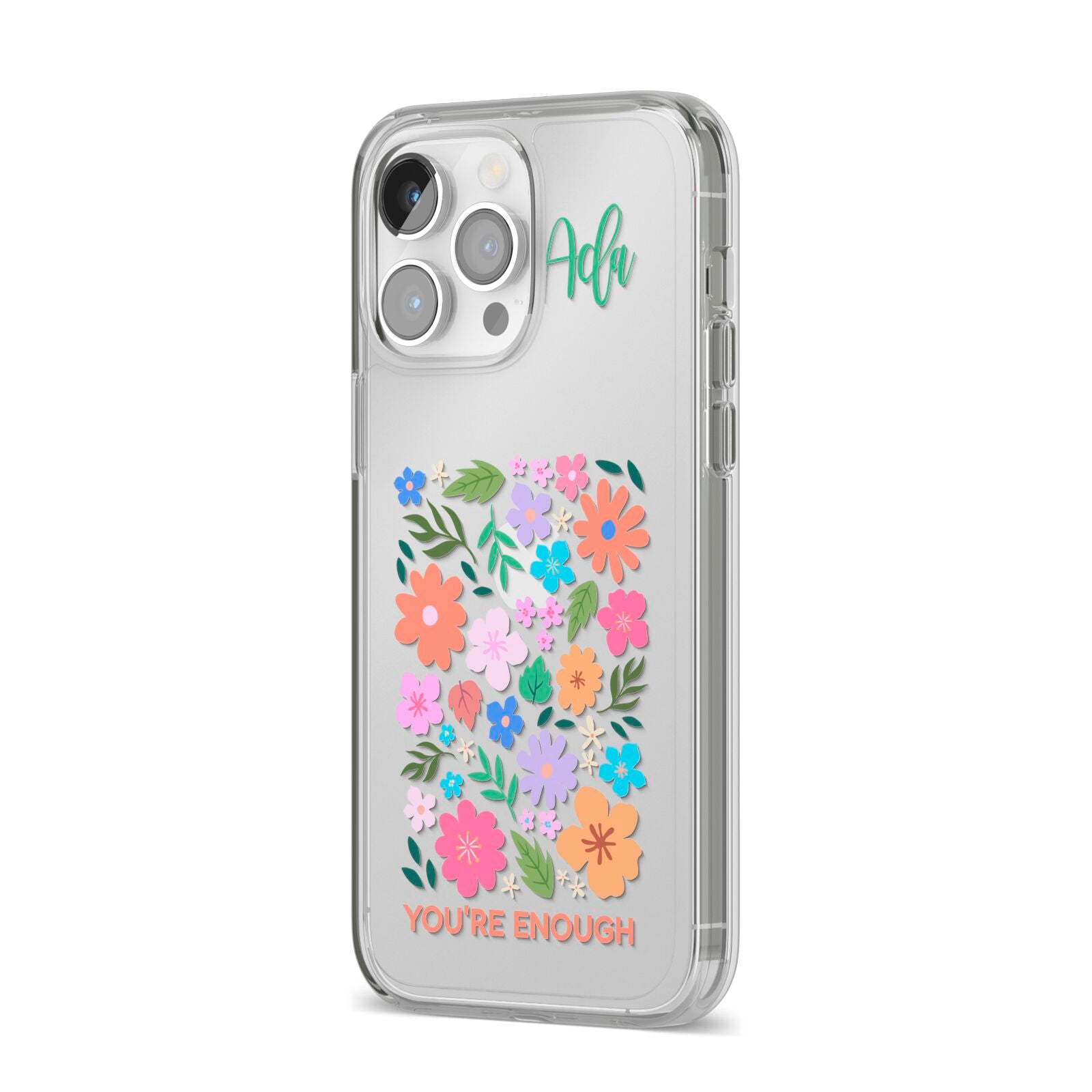 Floral Poster iPhone 14 Pro Max Clear Tough Case Silver Angled Image