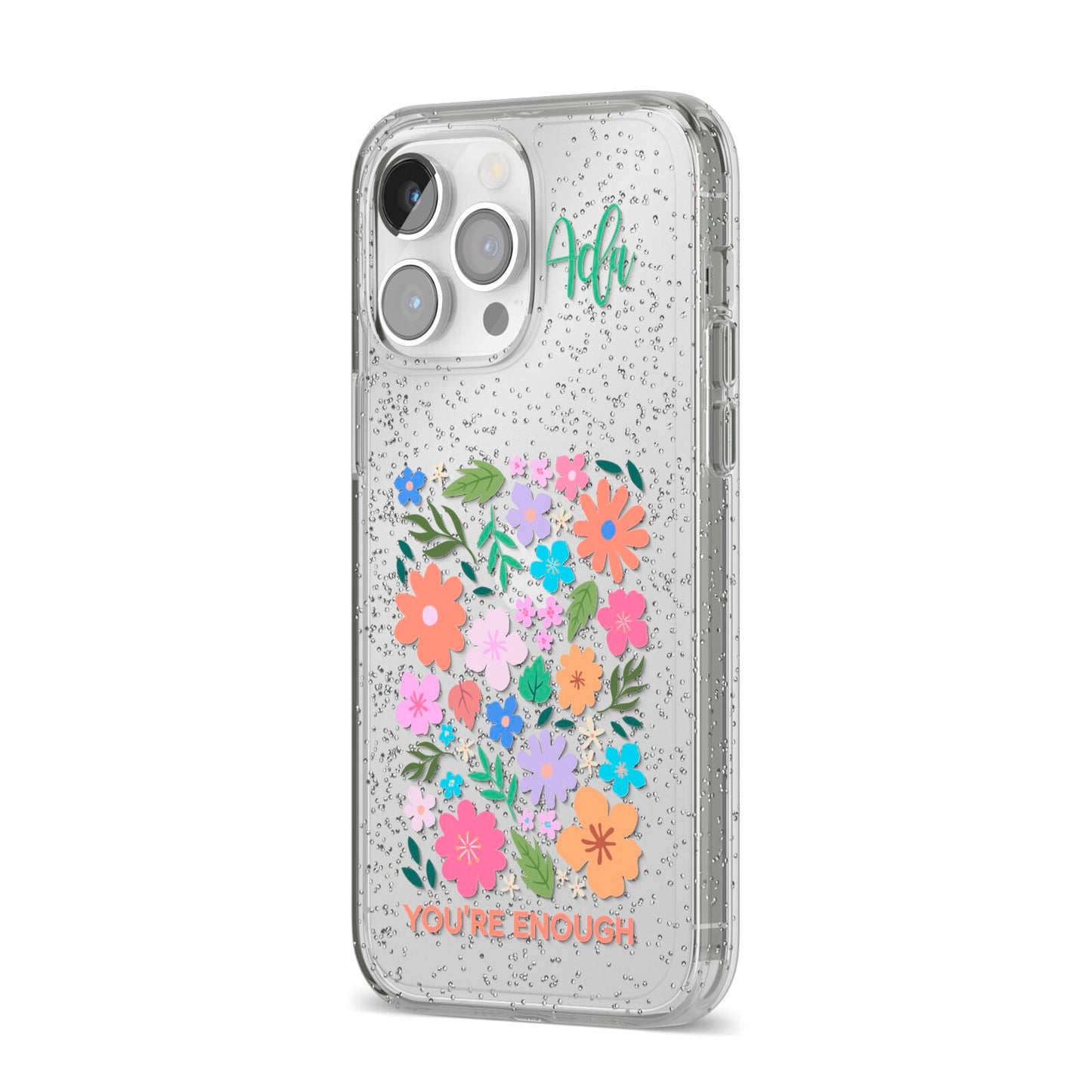 Floral Poster iPhone 14 Pro Max Glitter Tough Case Silver Angled Image