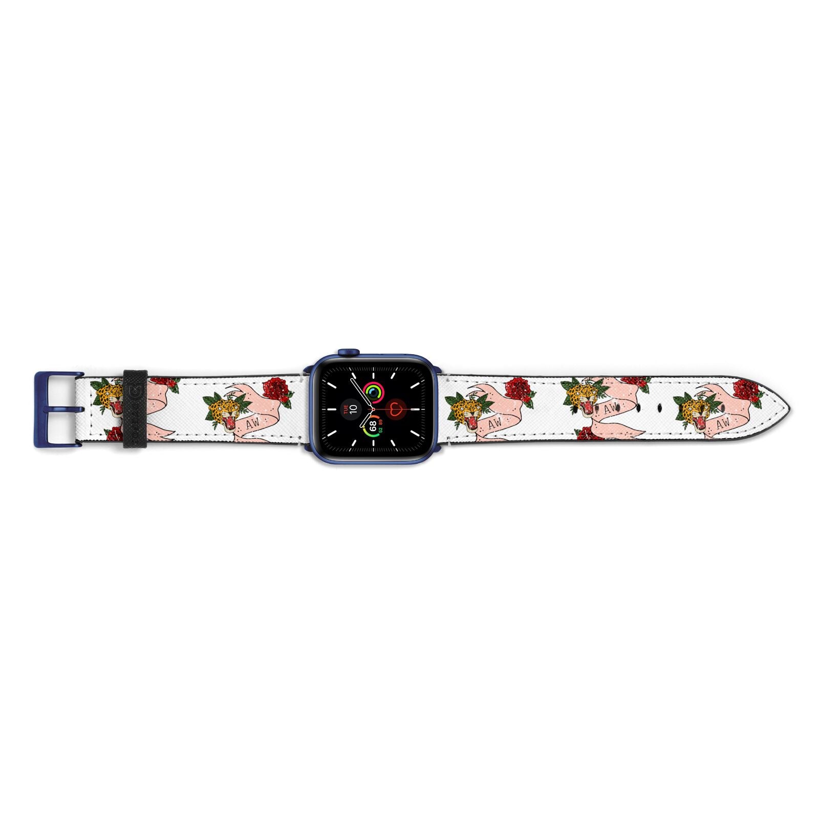 Floral Scroll Custom Apple Watch Strap Landscape Image Blue Hardware