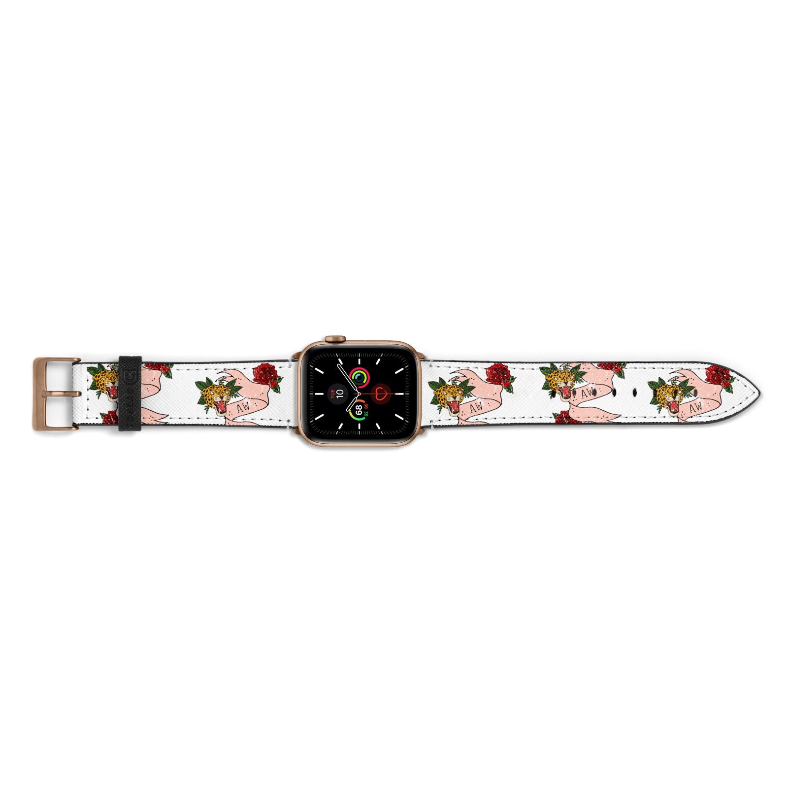 Floral Scroll Custom Apple Watch Strap Landscape Image Gold Hardware