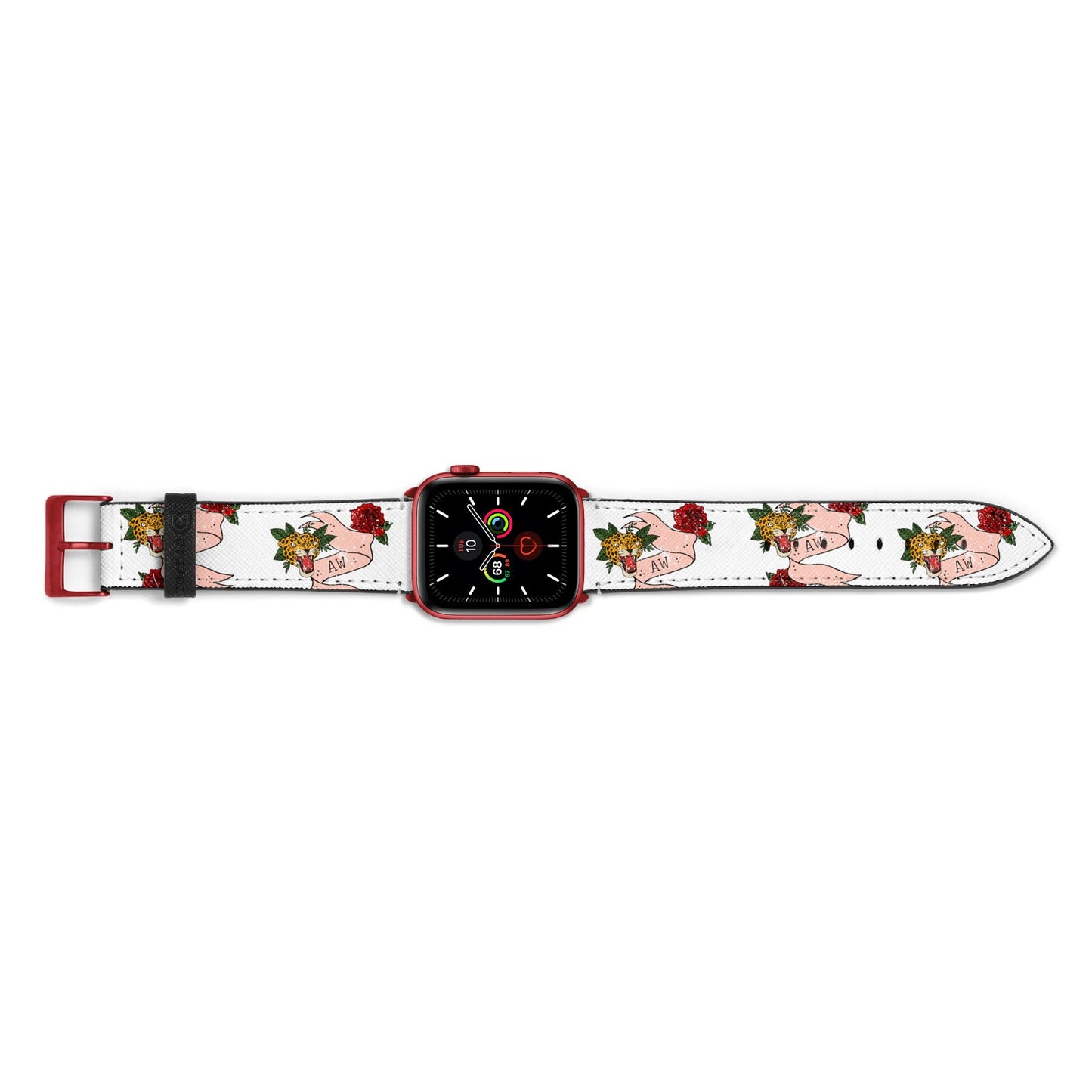 Floral Scroll Custom Apple Watch Strap Landscape Image Red Hardware