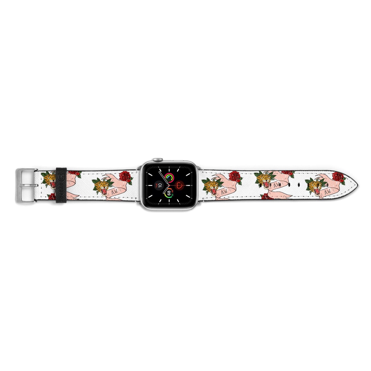 Floral Scroll Custom Apple Watch Strap Landscape Image Silver Hardware