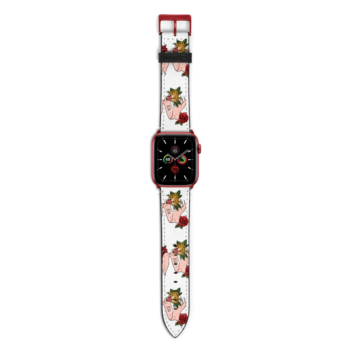 Floral Scroll Custom Apple Watch Strap with Red Hardware