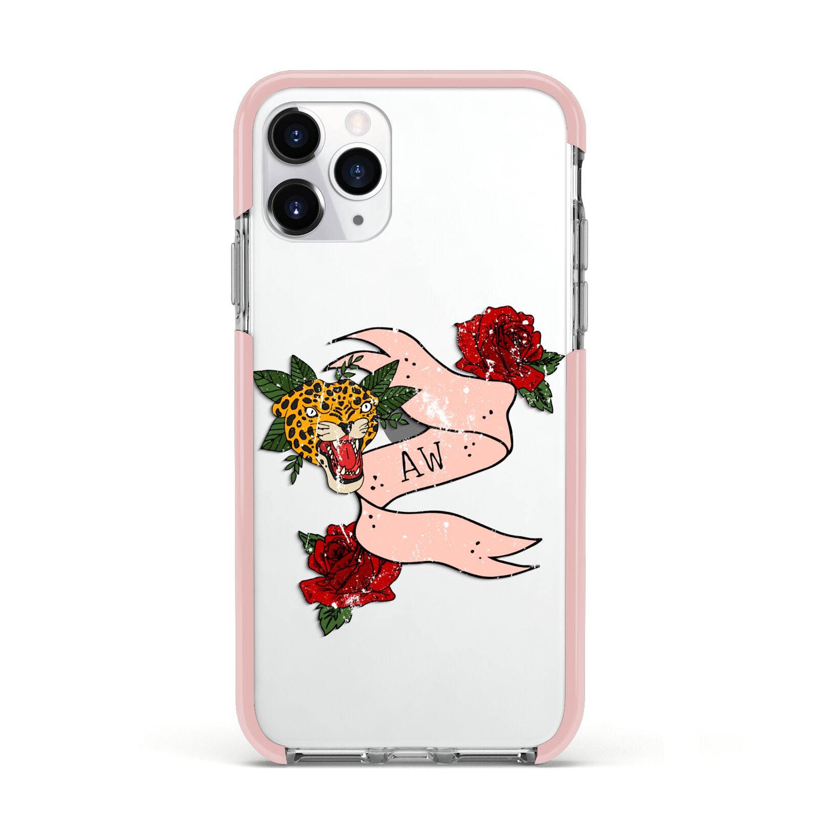 Floral Scroll Custom Apple iPhone 11 Pro in Silver with Pink Impact Case