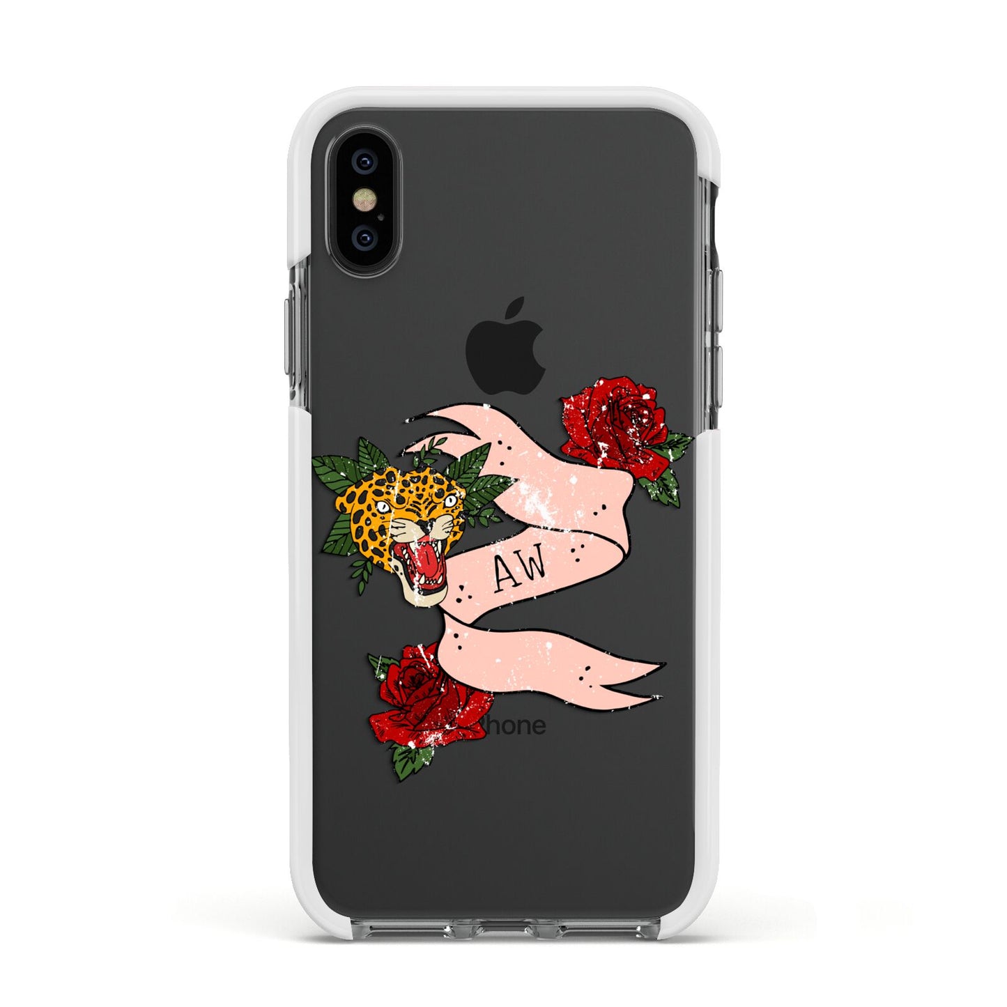 Floral Scroll Custom Apple iPhone Xs Impact Case White Edge on Black Phone