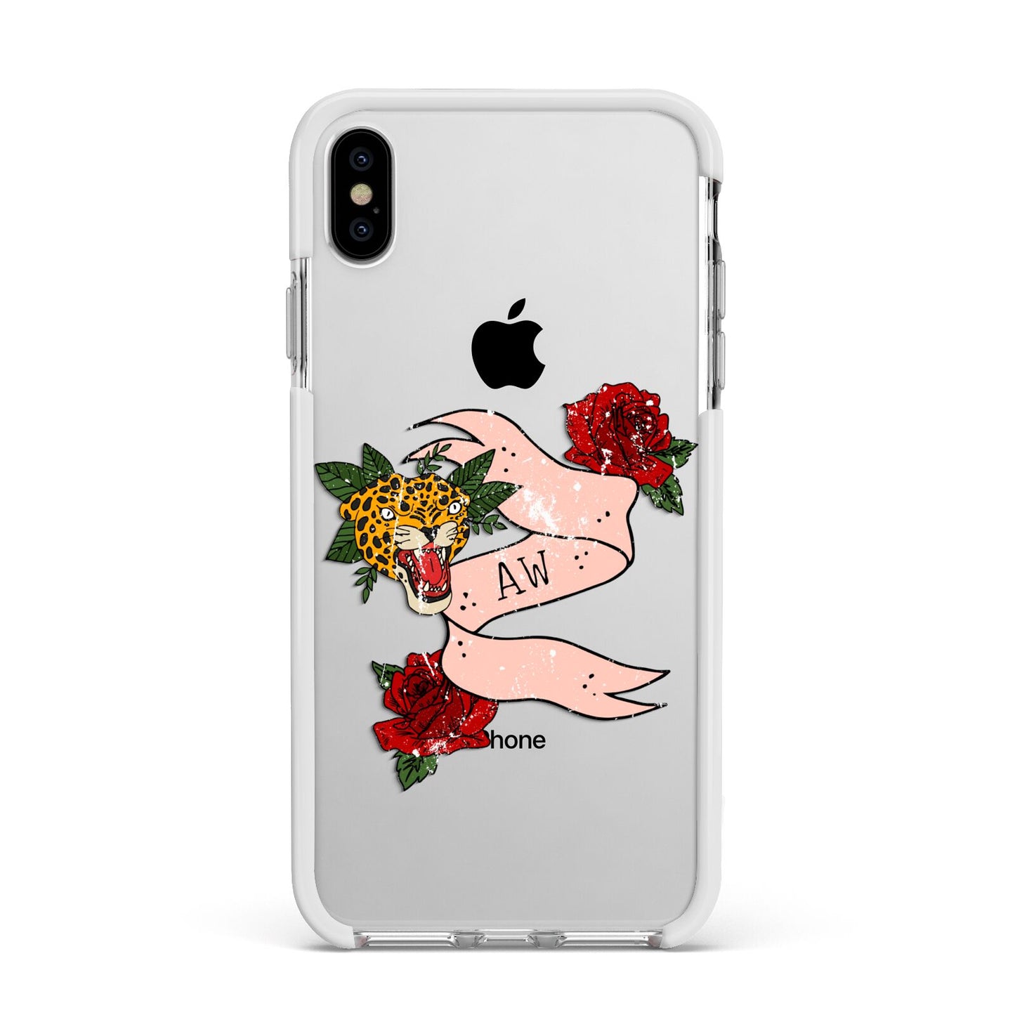 Floral Scroll Custom Apple iPhone Xs Max Impact Case White Edge on Silver Phone