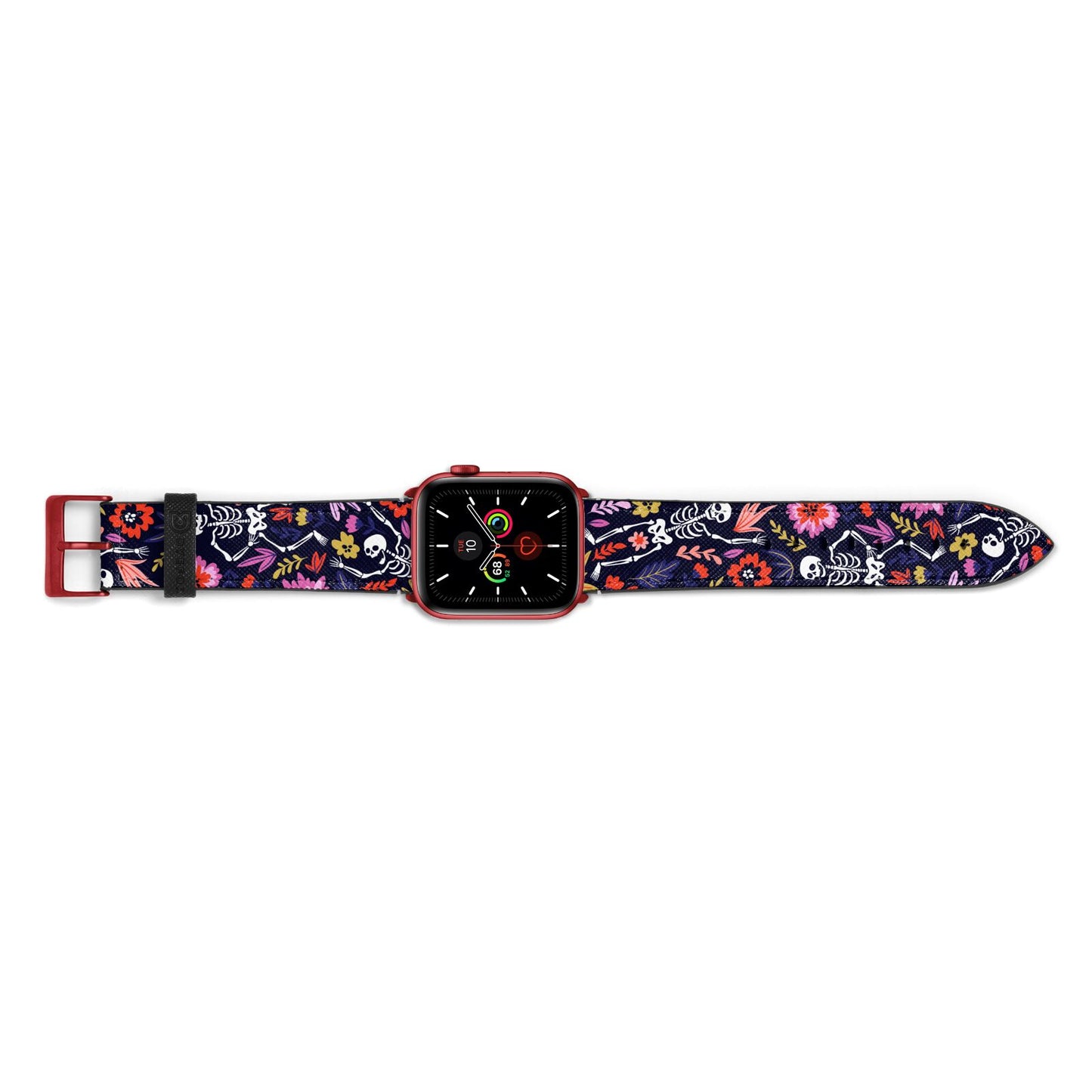 Floral Skeleton Apple Watch Strap Landscape Image Red Hardware