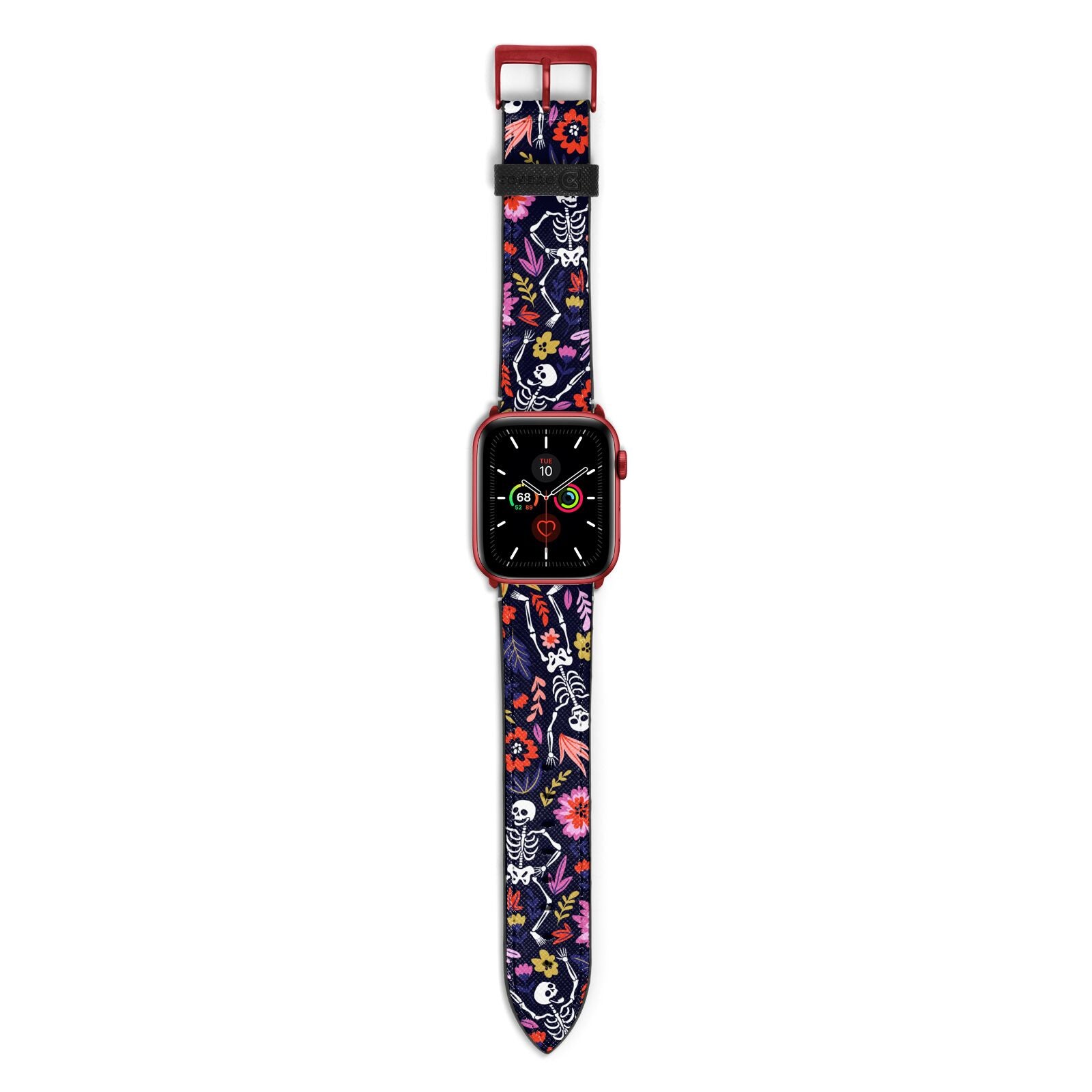 Floral Skeleton Apple Watch Strap with Red Hardware