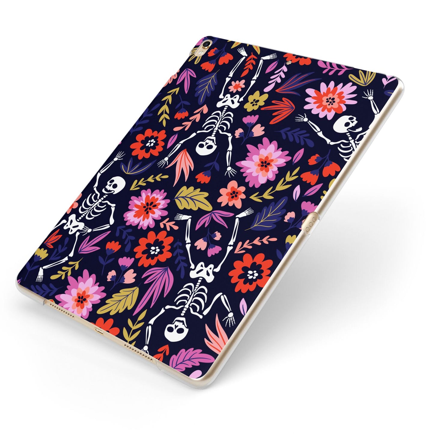 Floral Skeleton Apple iPad Case on Gold iPad Side View