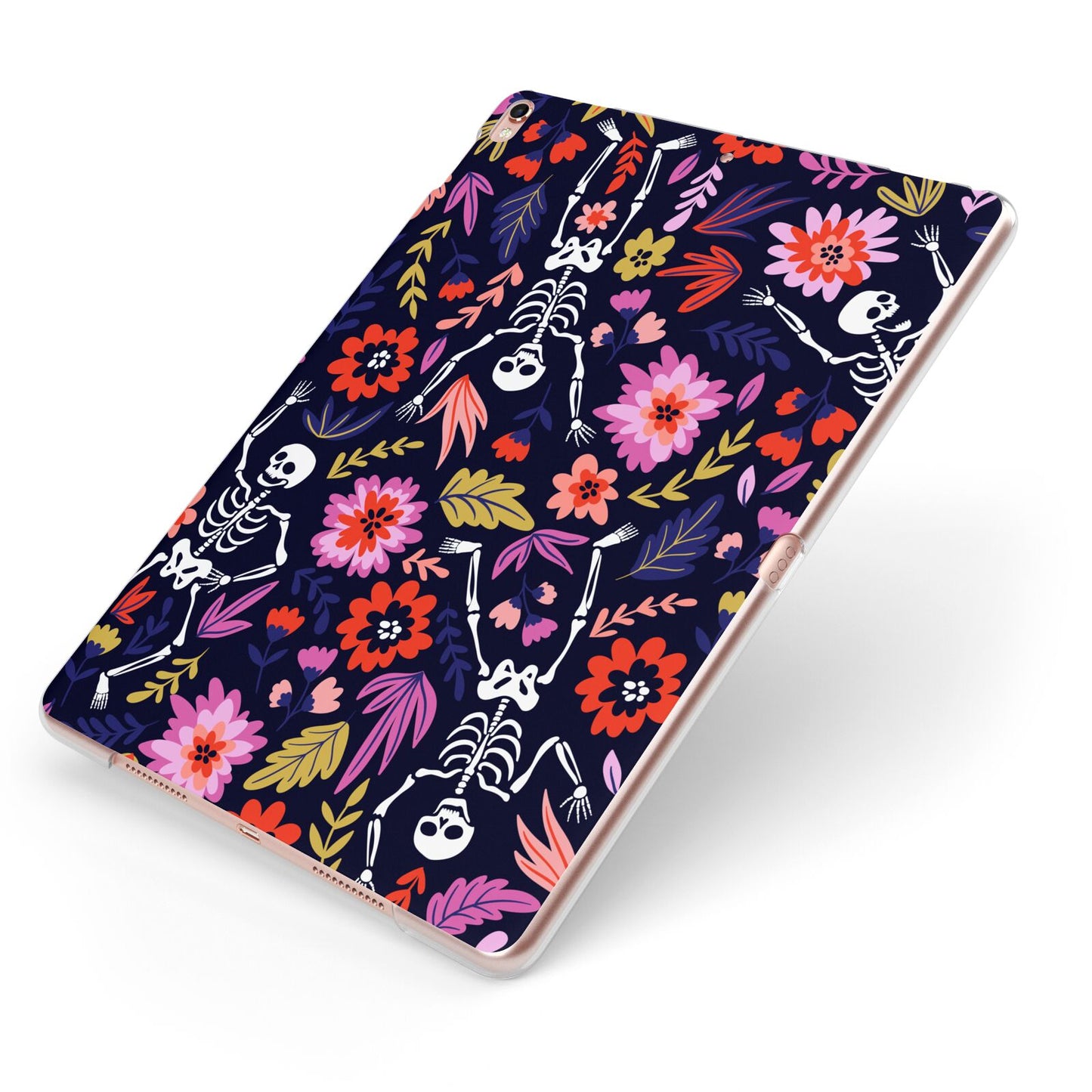 Floral Skeleton Apple iPad Case on Rose Gold iPad Side View
