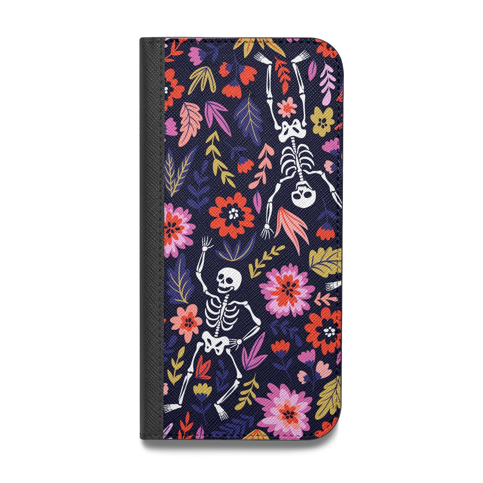 Floral Skeleton Vegan Leather Flip iPhone Case