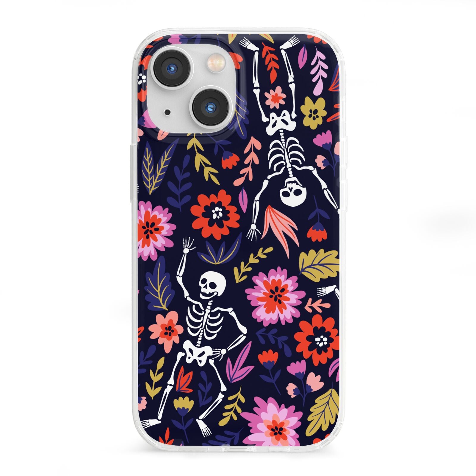 Floral Skeleton iPhone 13 Mini Clear Bumper Case