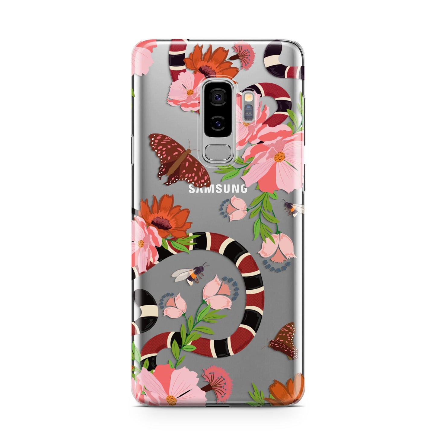 Floral Snake Samsung Galaxy S9 Plus Case on Silver phone