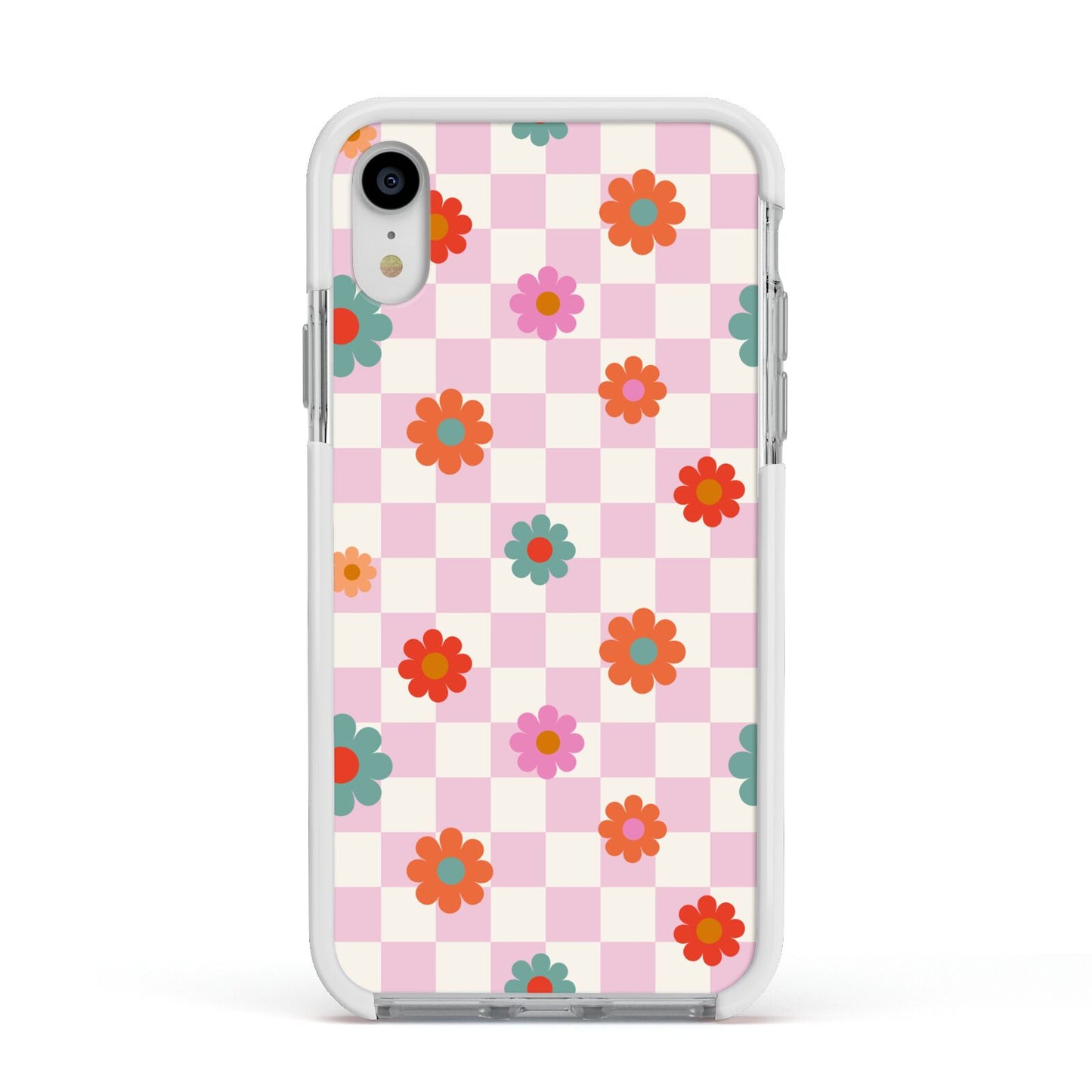 Flower Power Apple iPhone XR Impact Case White Edge on Silver Phone