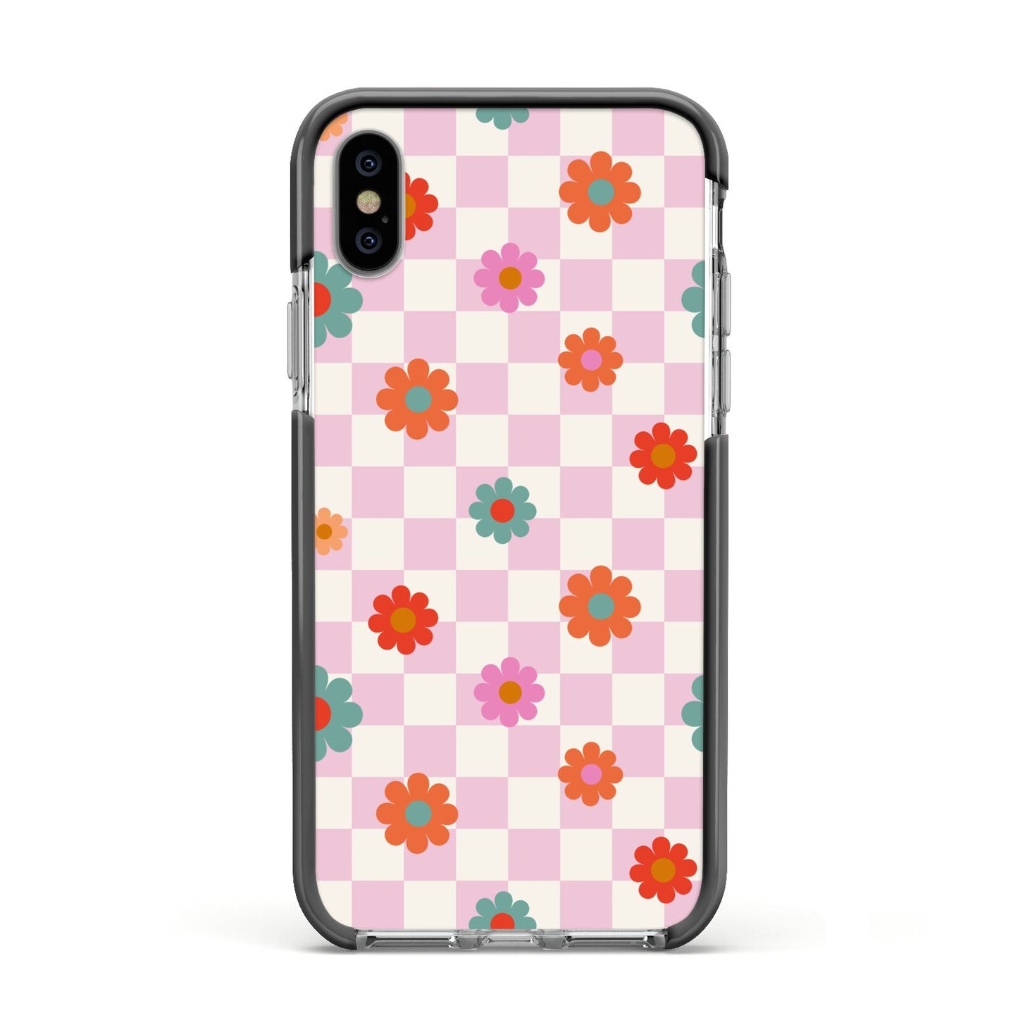 Flower Power Apple iPhone Xs Impact Case Black Edge on Silver Phone