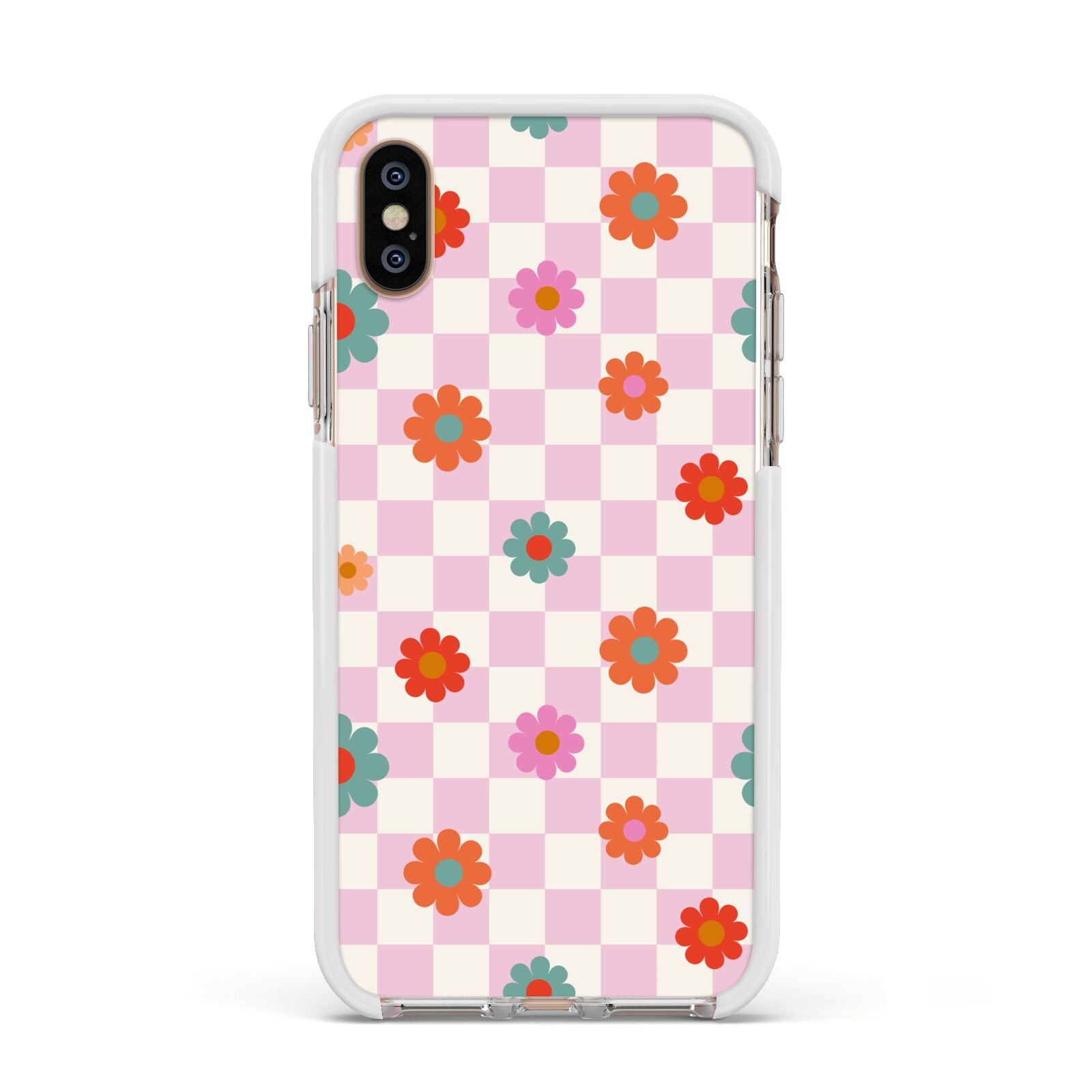 Flower Power Apple iPhone Xs Impact Case White Edge on Gold Phone