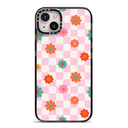 Flower Power iPhone 14 Plus Black Impact Case on Silver phone