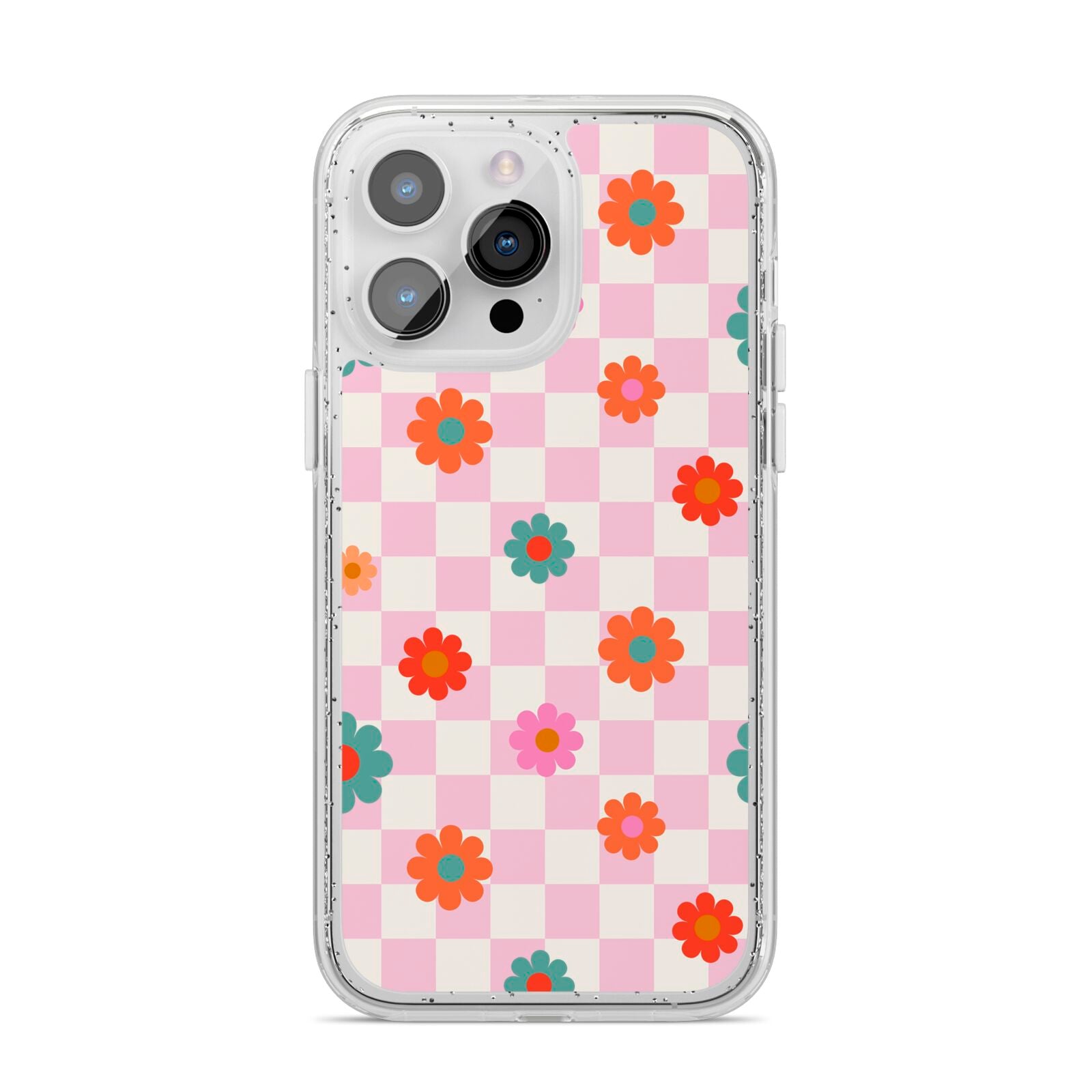 Flower Power iPhone 14 Pro Max Glitter Tough Case Silver