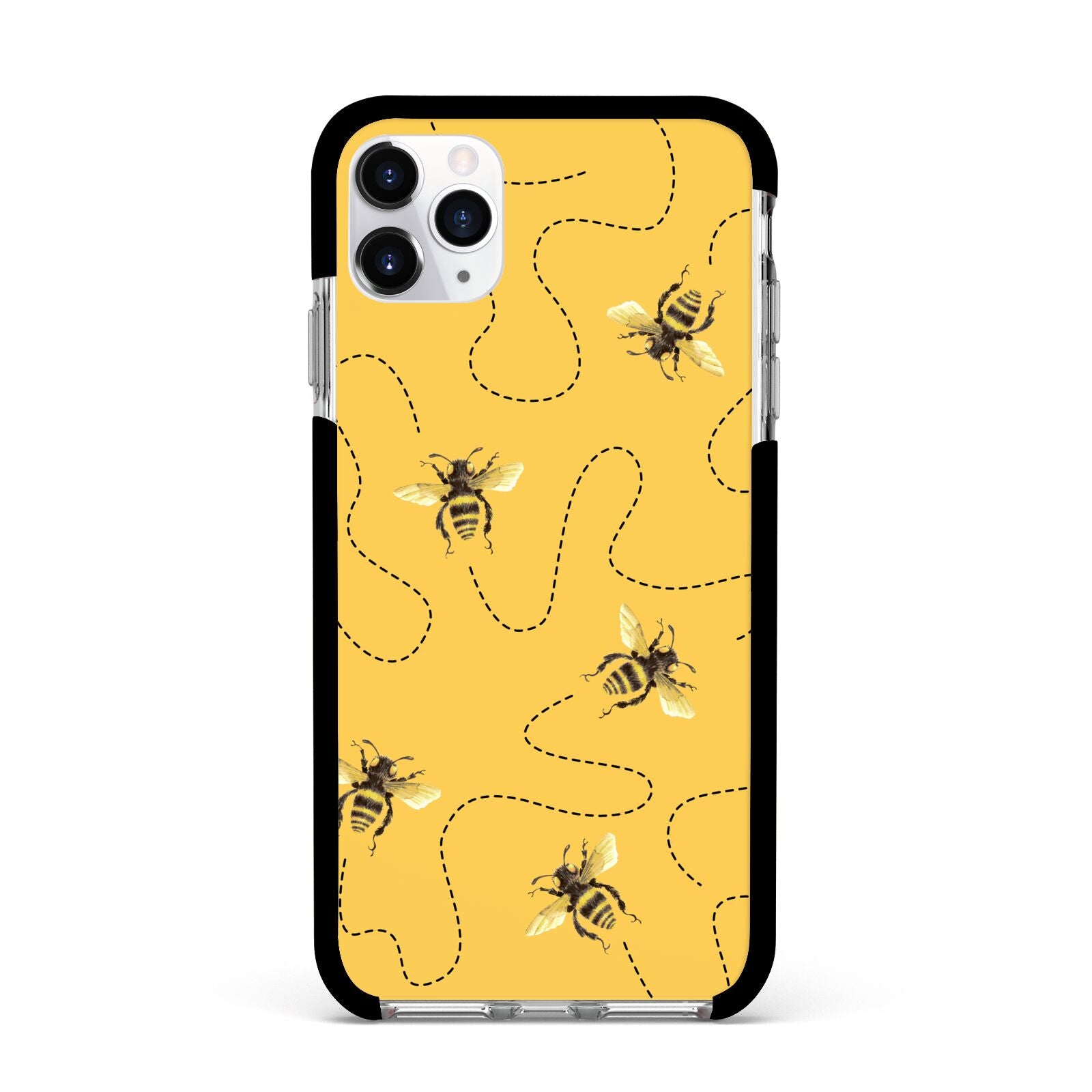 Flying Bees with Yellow Background Apple iPhone 11 Pro Max in Silver with Black Impact Case