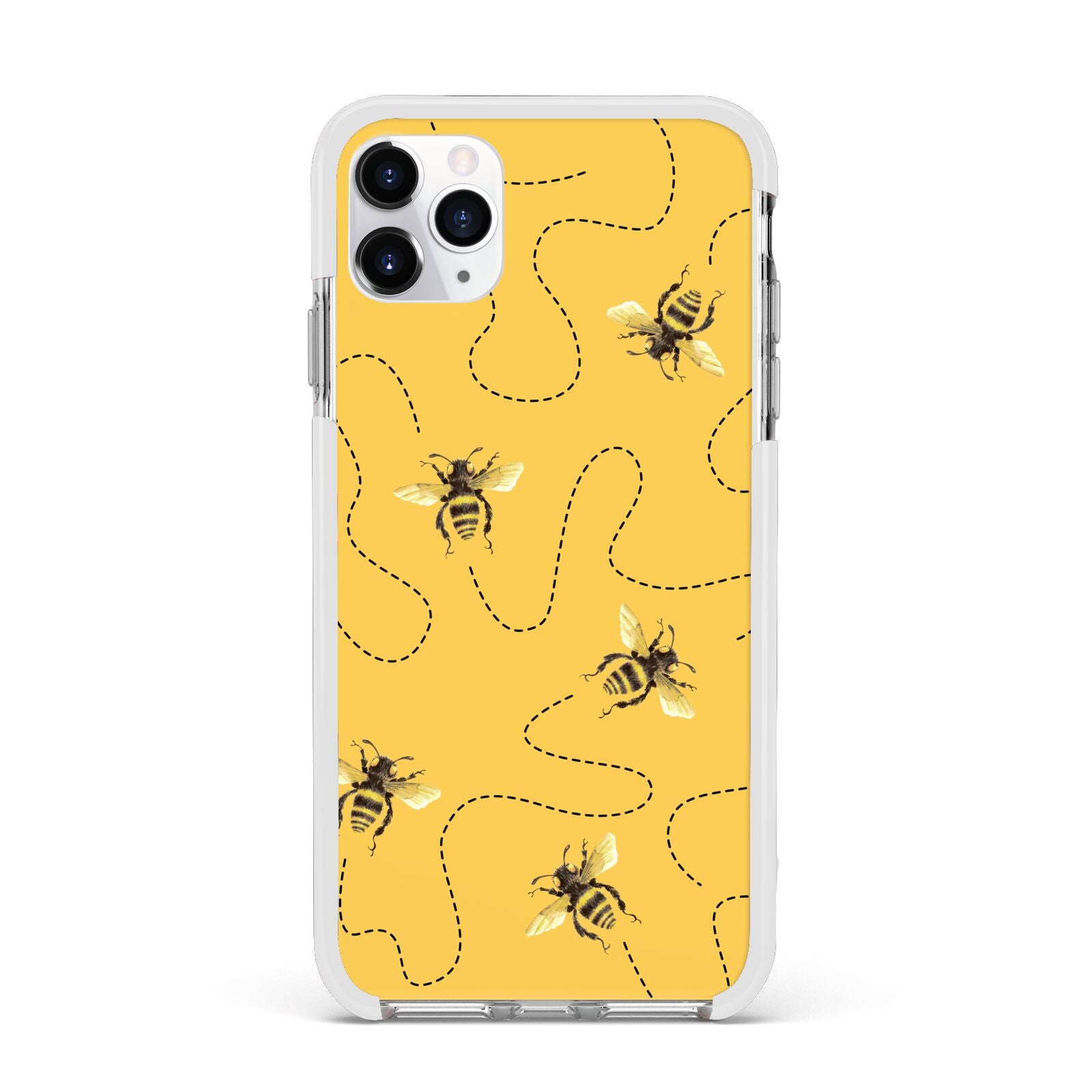 Flying Bees with Yellow Background Apple iPhone 11 Pro Max in Silver with White Impact Case