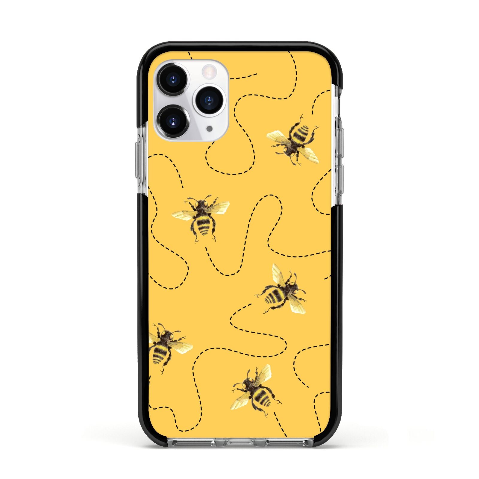 Flying Bees with Yellow Background Apple iPhone 11 Pro in Silver with Black Impact Case