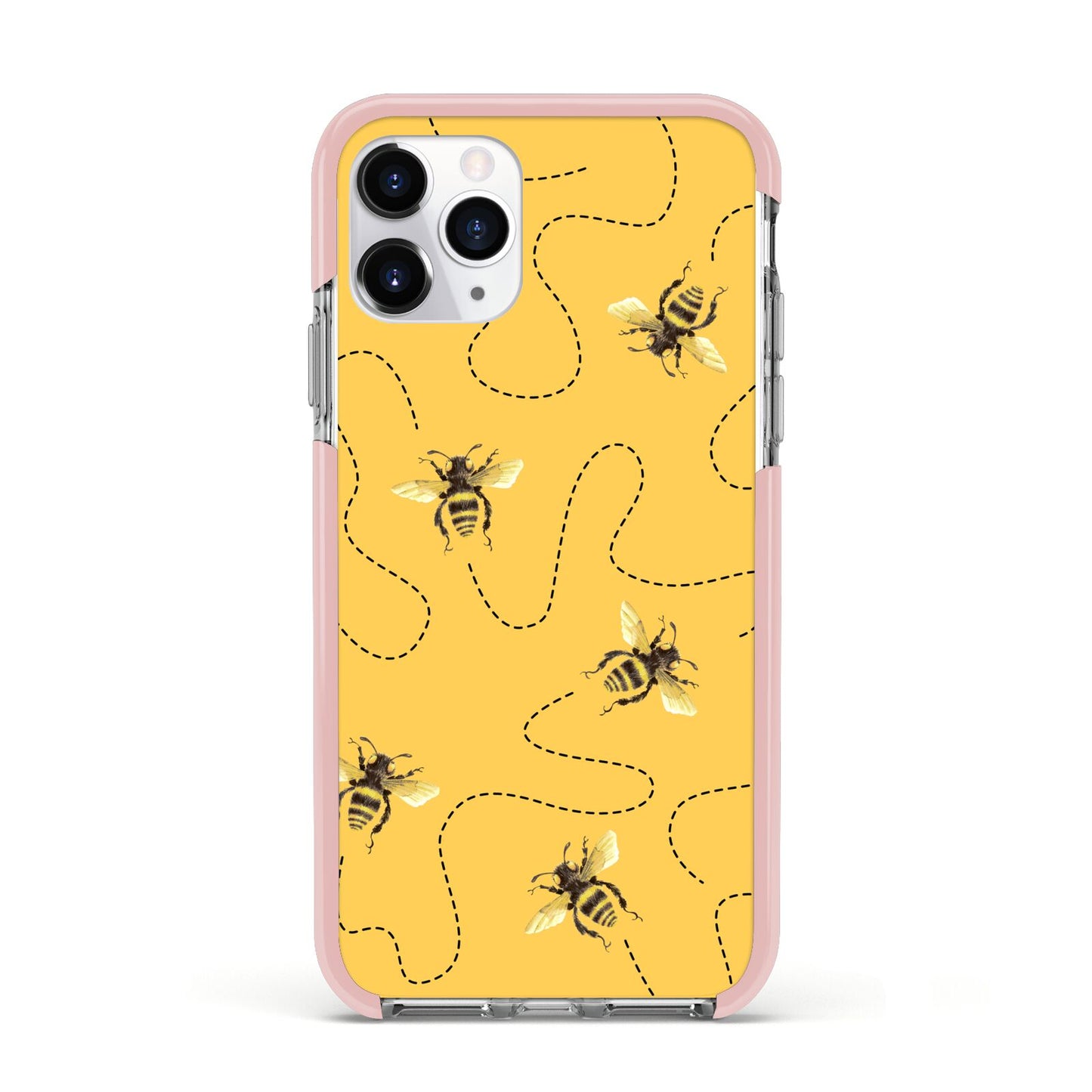 Flying Bees with Yellow Background Apple iPhone 11 Pro in Silver with Pink Impact Case