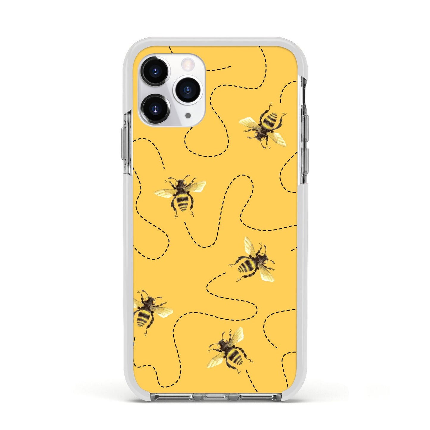 Flying Bees with Yellow Background Apple iPhone 11 Pro in Silver with White Impact Case