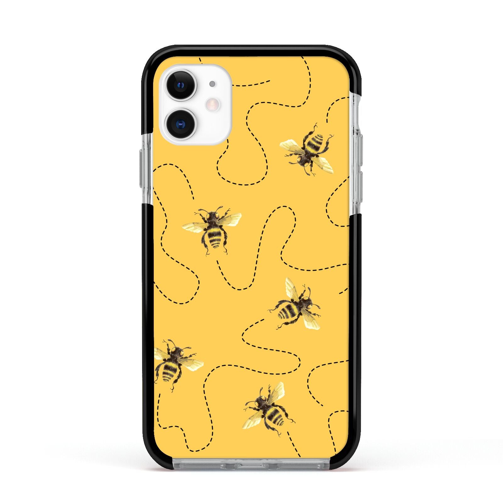 Flying Bees with Yellow Background Apple iPhone 11 in White with Black Impact Case