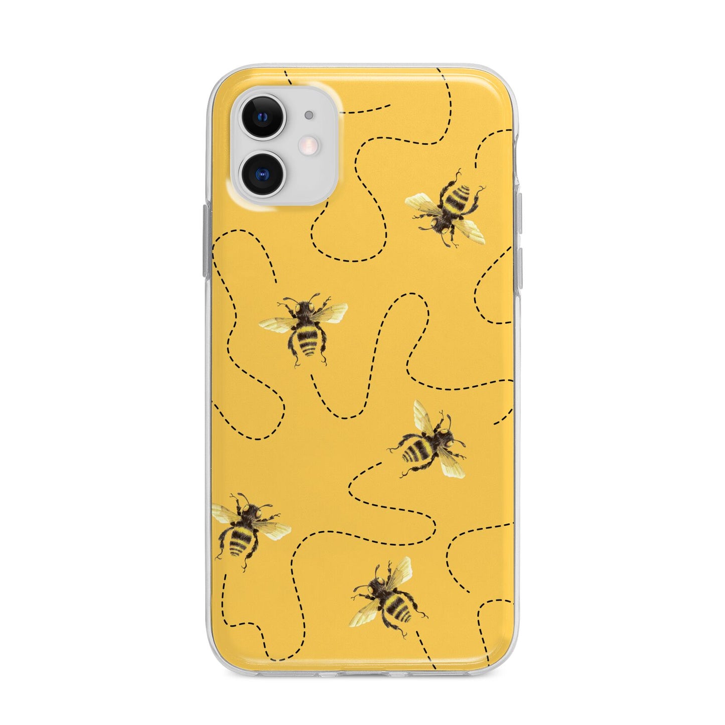 Flying Bees with Yellow Background Apple iPhone 11 in White with Bumper Case