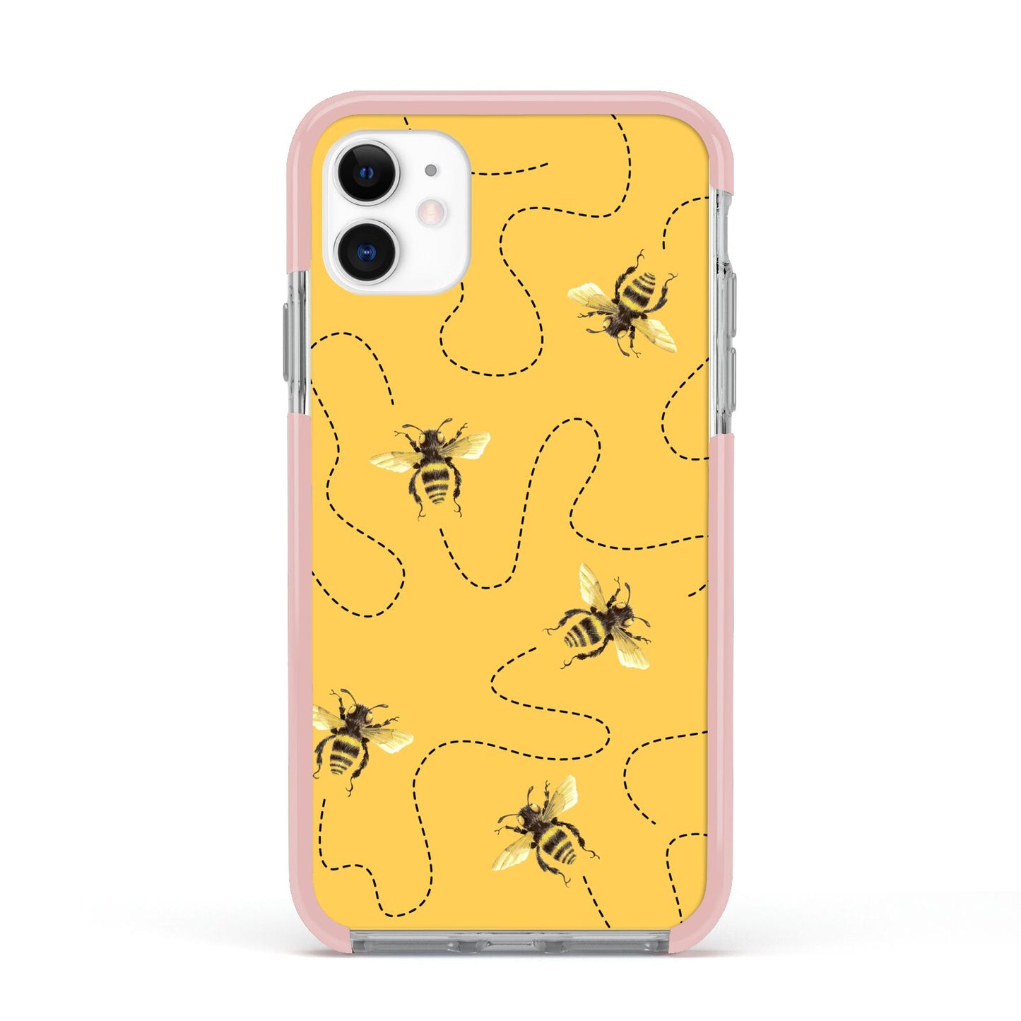 Flying Bees with Yellow Background Apple iPhone 11 in White with Pink Impact Case