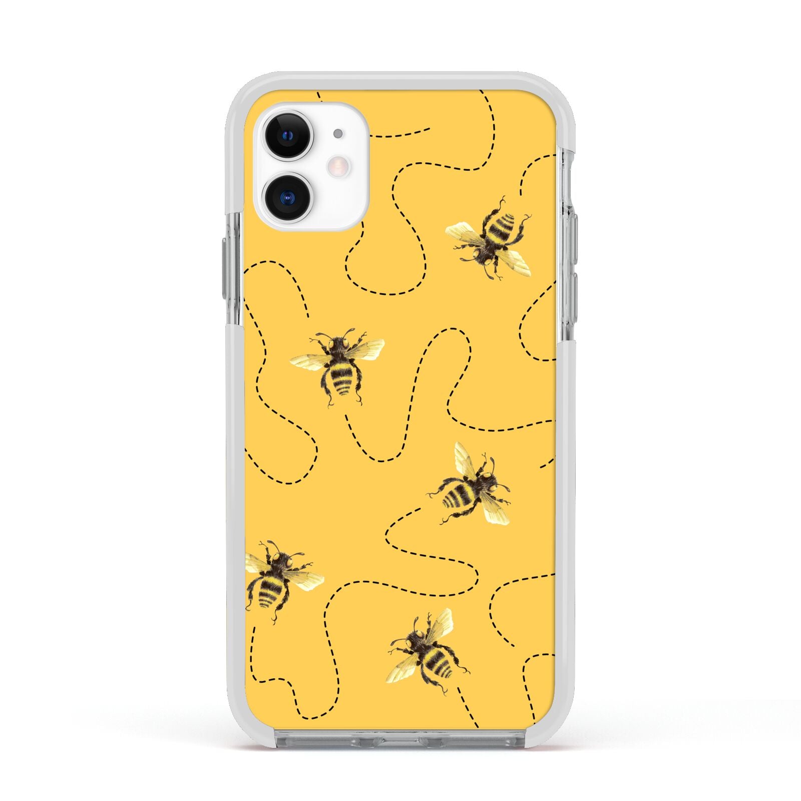 Flying Bees with Yellow Background Apple iPhone 11 in White with White Impact Case