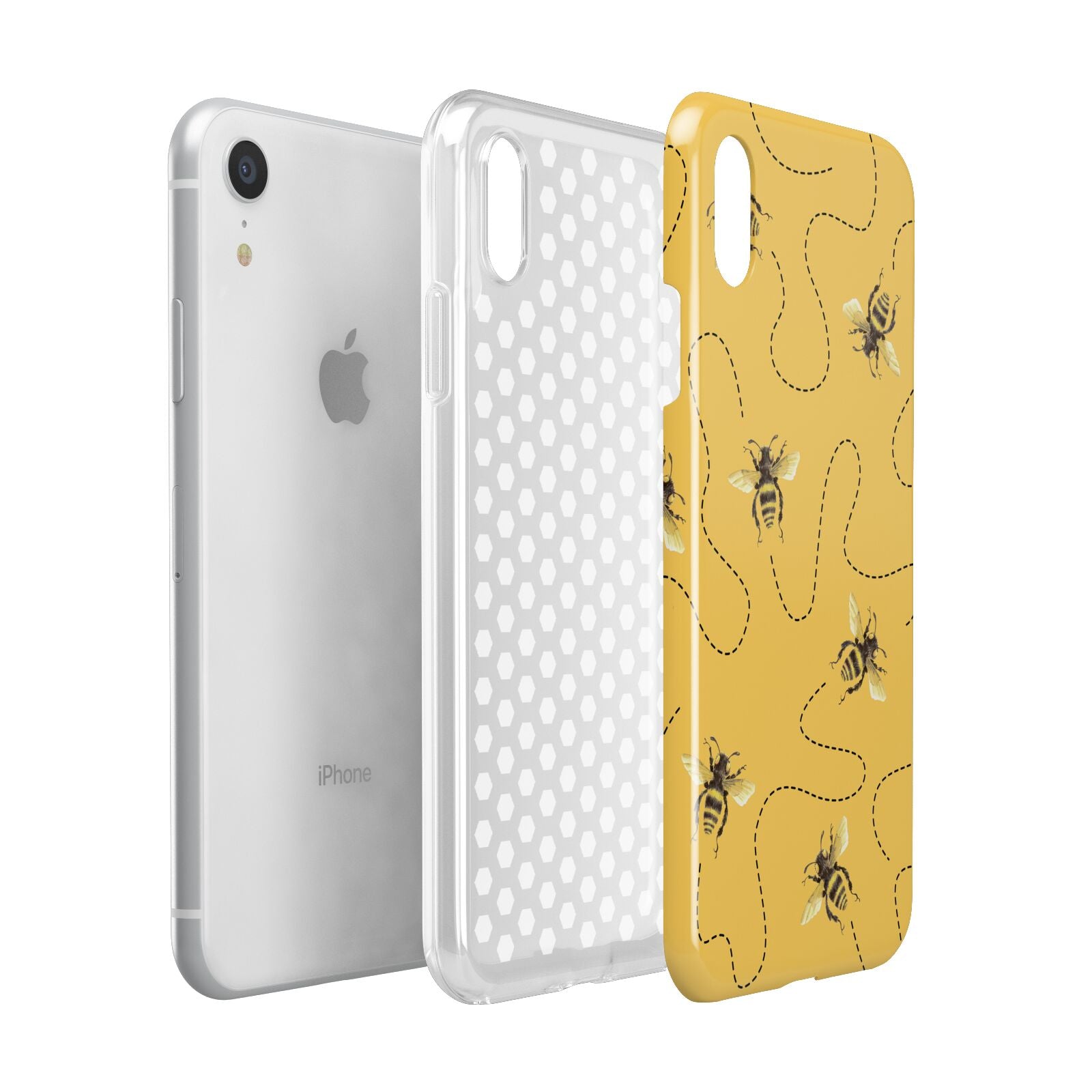 Flying Bees with Yellow Background Apple iPhone XR White 3D Tough Case Expanded view