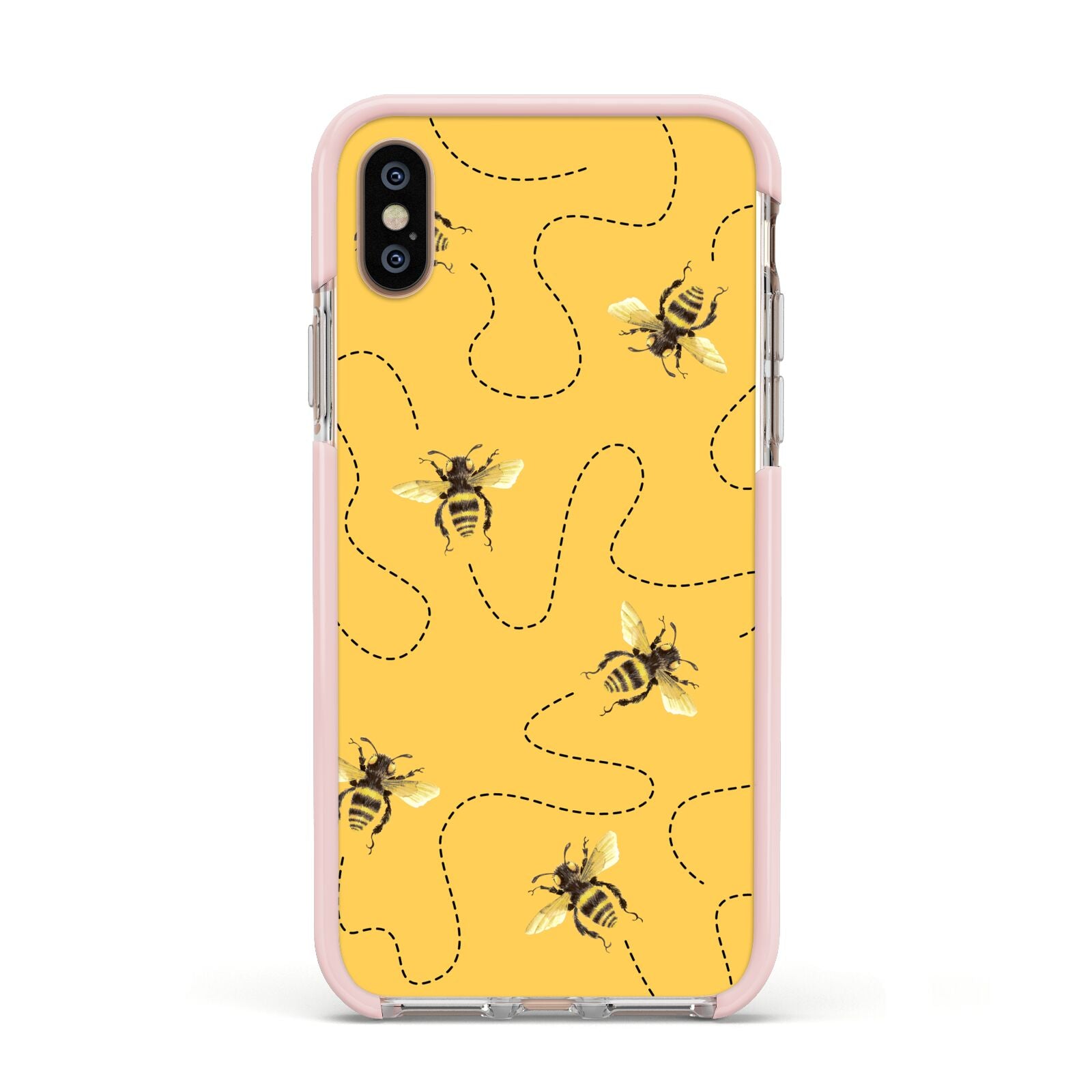 Flying Bees with Yellow Background Apple iPhone Xs Impact Case Pink Edge on Gold Phone