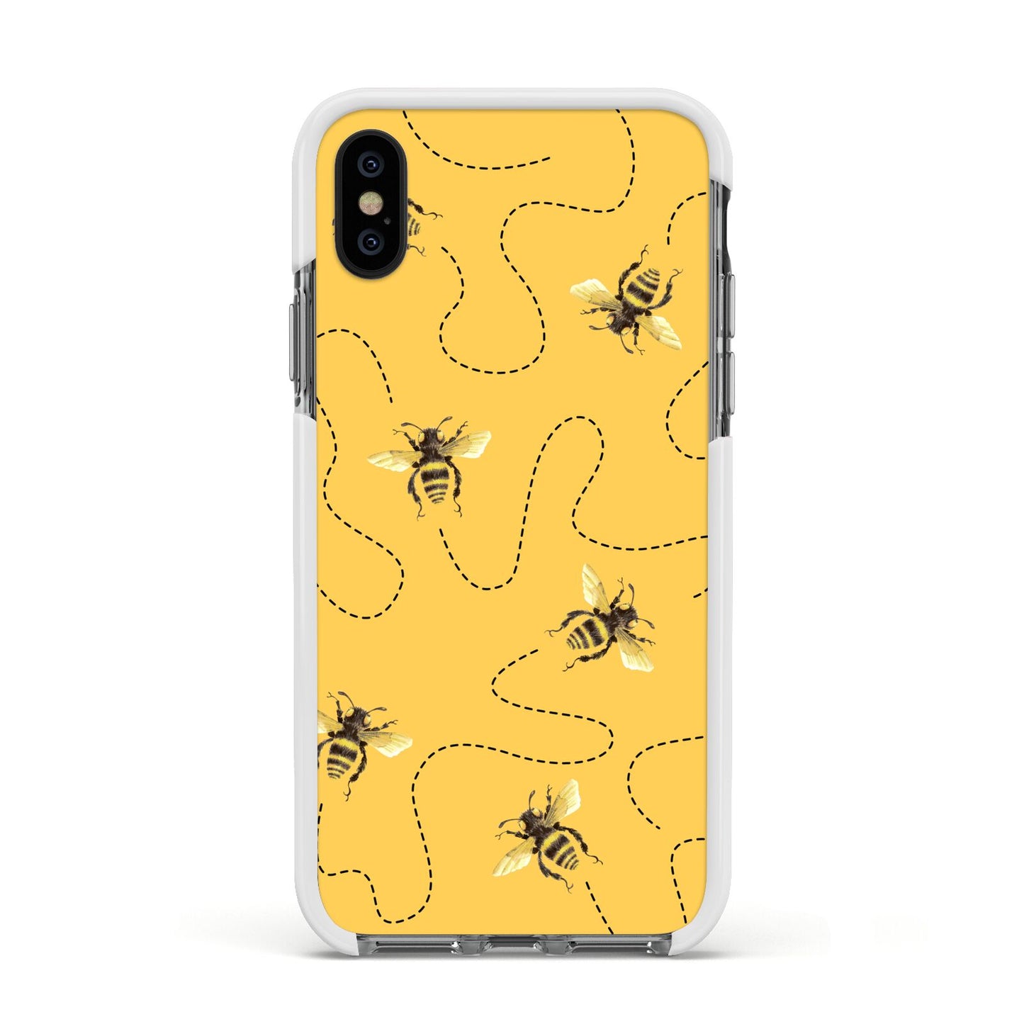 Flying Bees with Yellow Background Apple iPhone Xs Impact Case White Edge on Black Phone