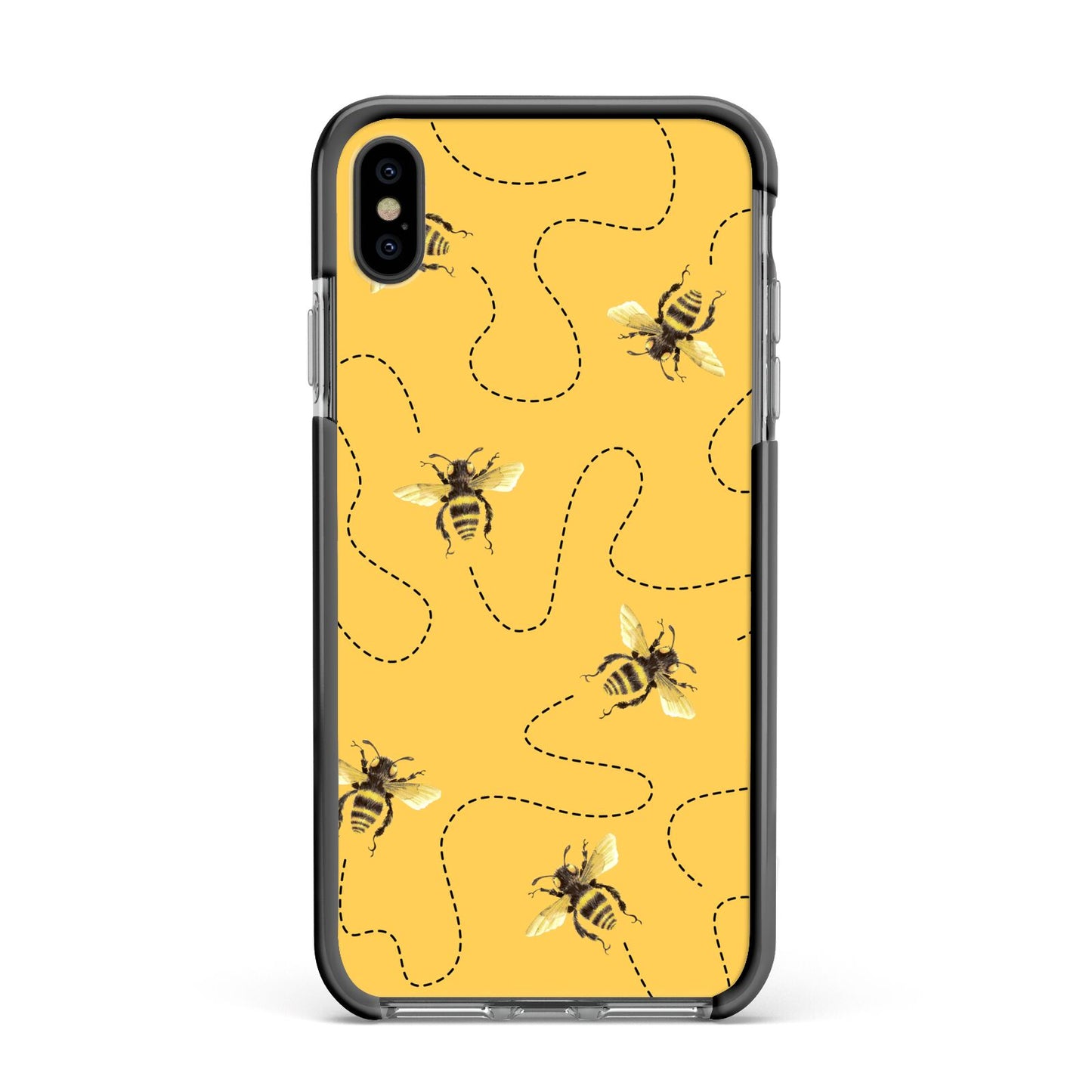 Flying Bees with Yellow Background Apple iPhone Xs Max Impact Case Black Edge on Black Phone