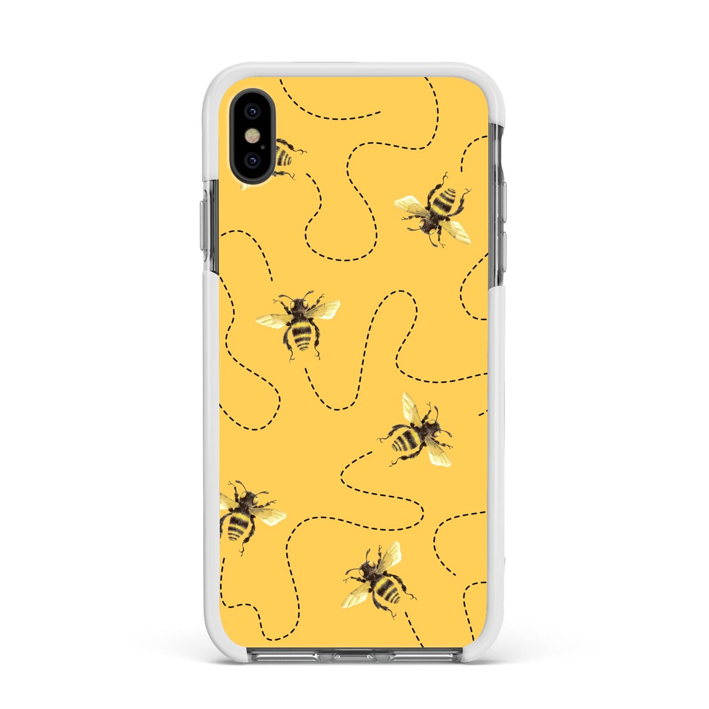 Flying Bees with Yellow Background Apple iPhone Xs Max Impact Case White Edge on Black Phone