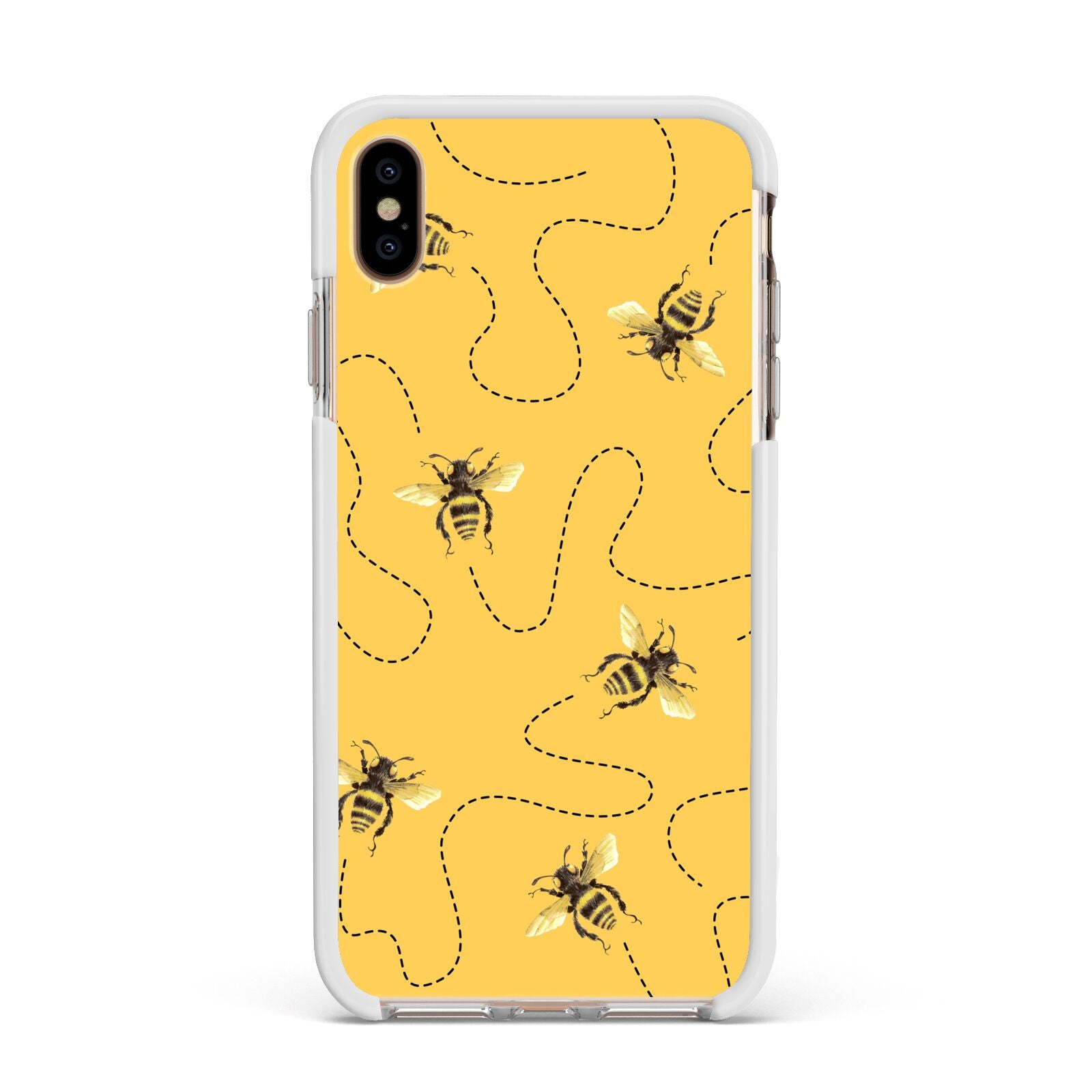 Flying Bees with Yellow Background Apple iPhone Xs Max Impact Case White Edge on Gold Phone