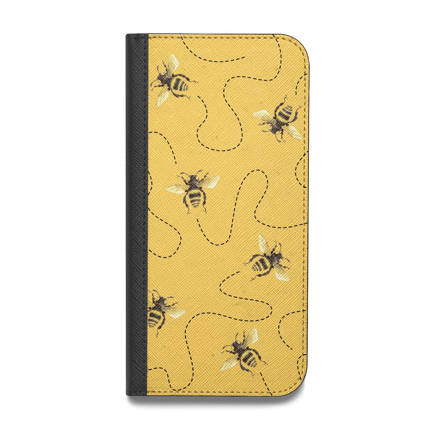 Flying Bees with Yellow Background Vegan Leather Flip iPhone Case