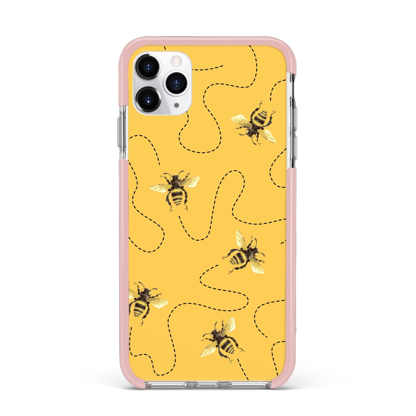 Flying Bees with Yellow Background iPhone 11 Pro Max Impact Pink Edge Case