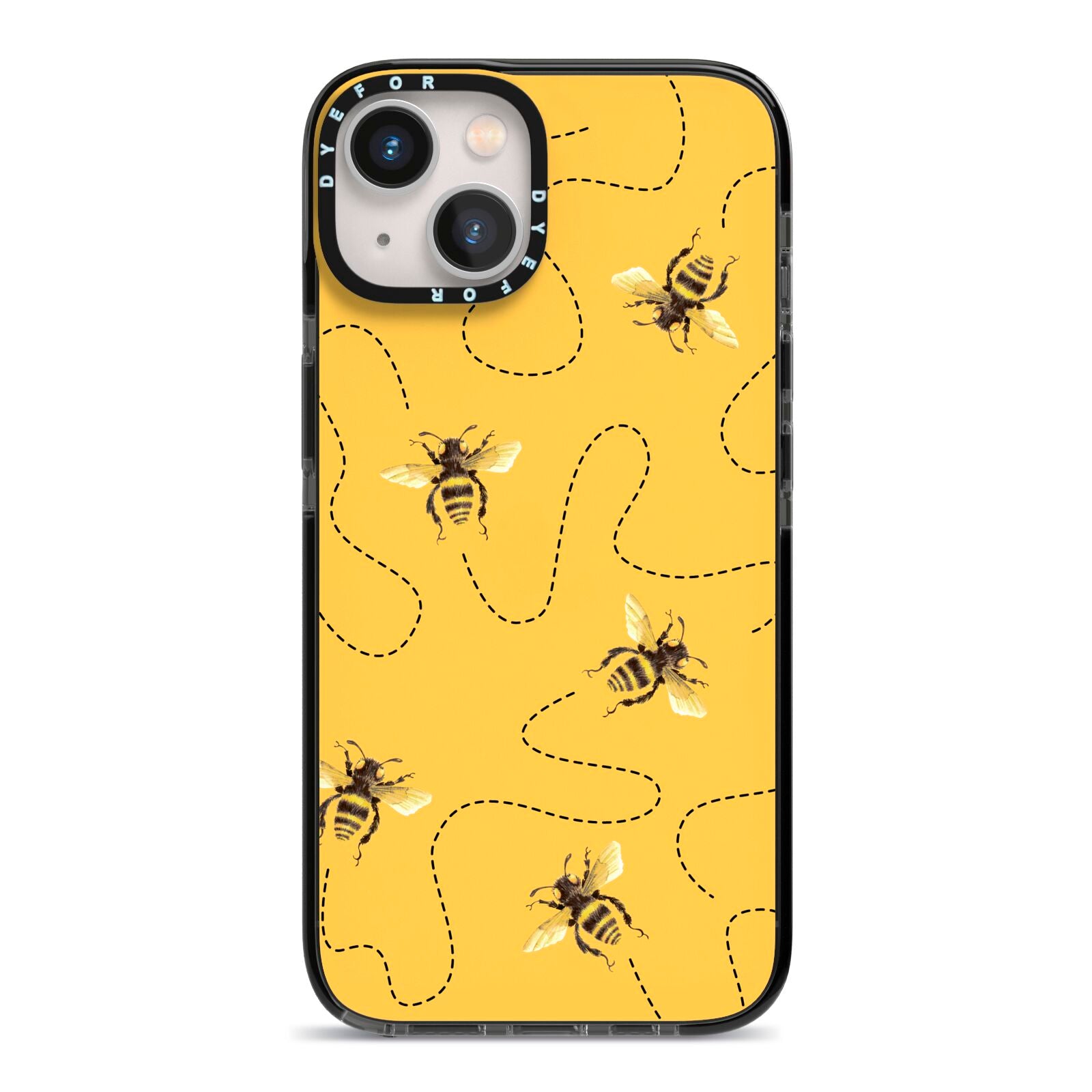 Flying Bees with Yellow Background iPhone 13 Black Impact Case on Silver phone