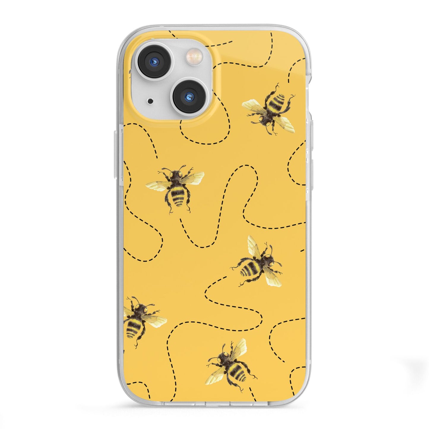 Flying Bees with Yellow Background iPhone 13 Mini TPU Impact Case with White Edges