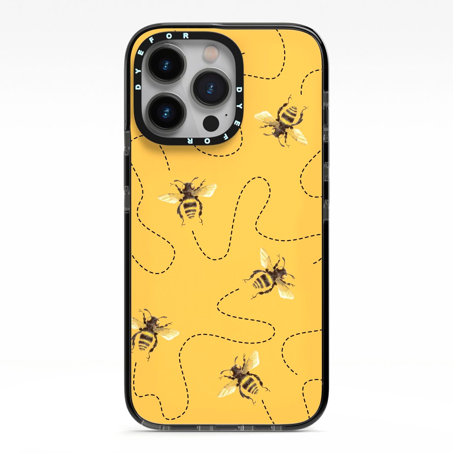 Flying Bees with Yellow Background iPhone 13 Pro Black Impact Case on Silver phone