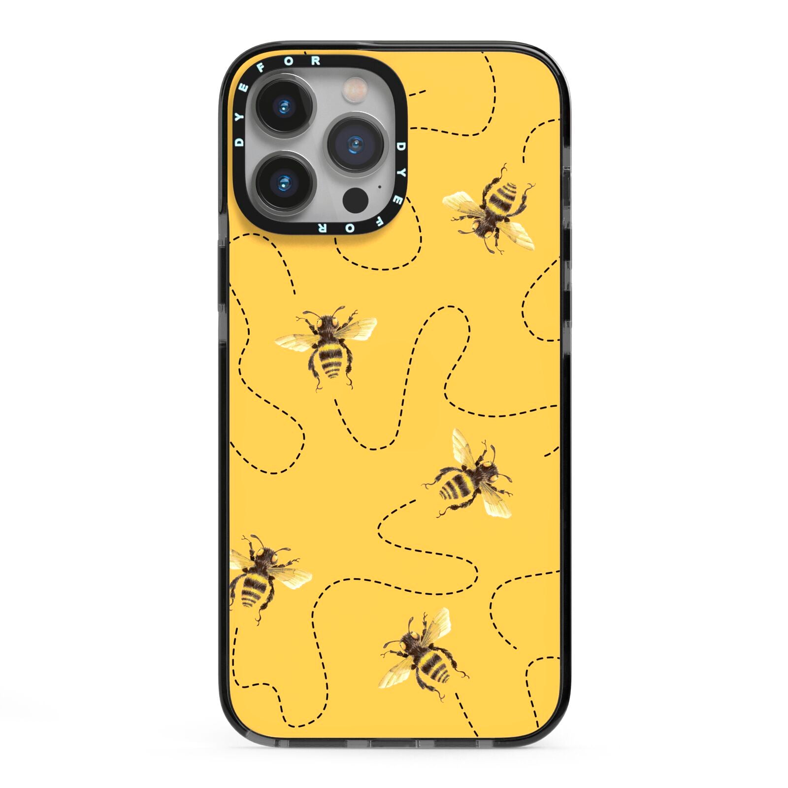 Flying Bees with Yellow Background iPhone 13 Pro Max Black Impact Case on Silver phone