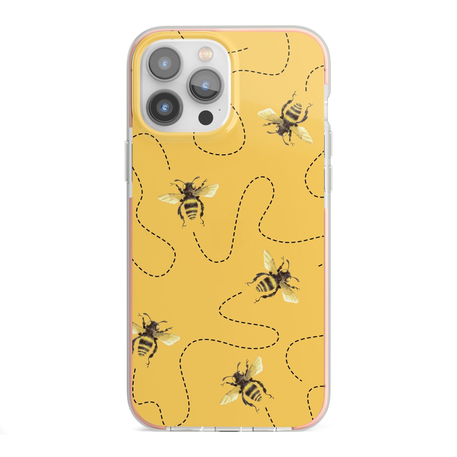 Flying Bees with Yellow Background iPhone 13 Pro Max TPU Impact Case with Pink Edges