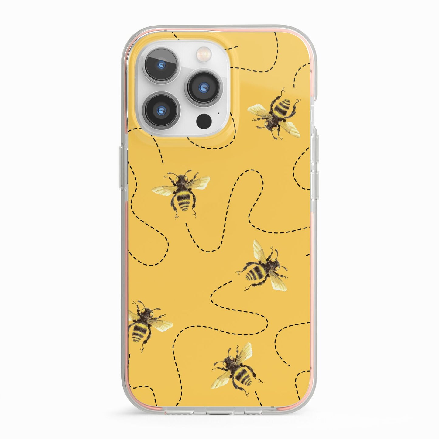 Flying Bees with Yellow Background iPhone 13 Pro TPU Impact Case with Pink Edges