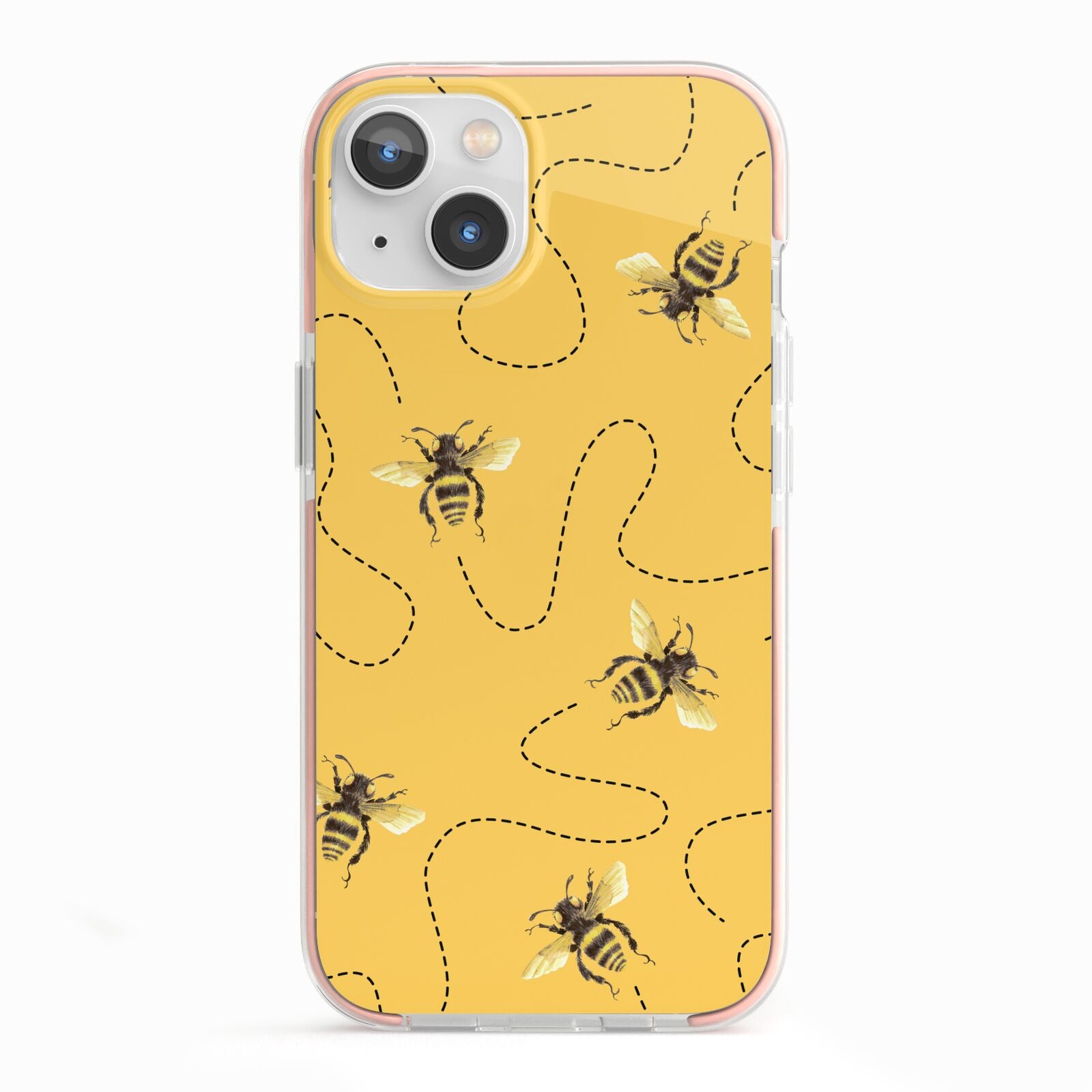 Flying Bees with Yellow Background iPhone 13 TPU Impact Case with Pink Edges