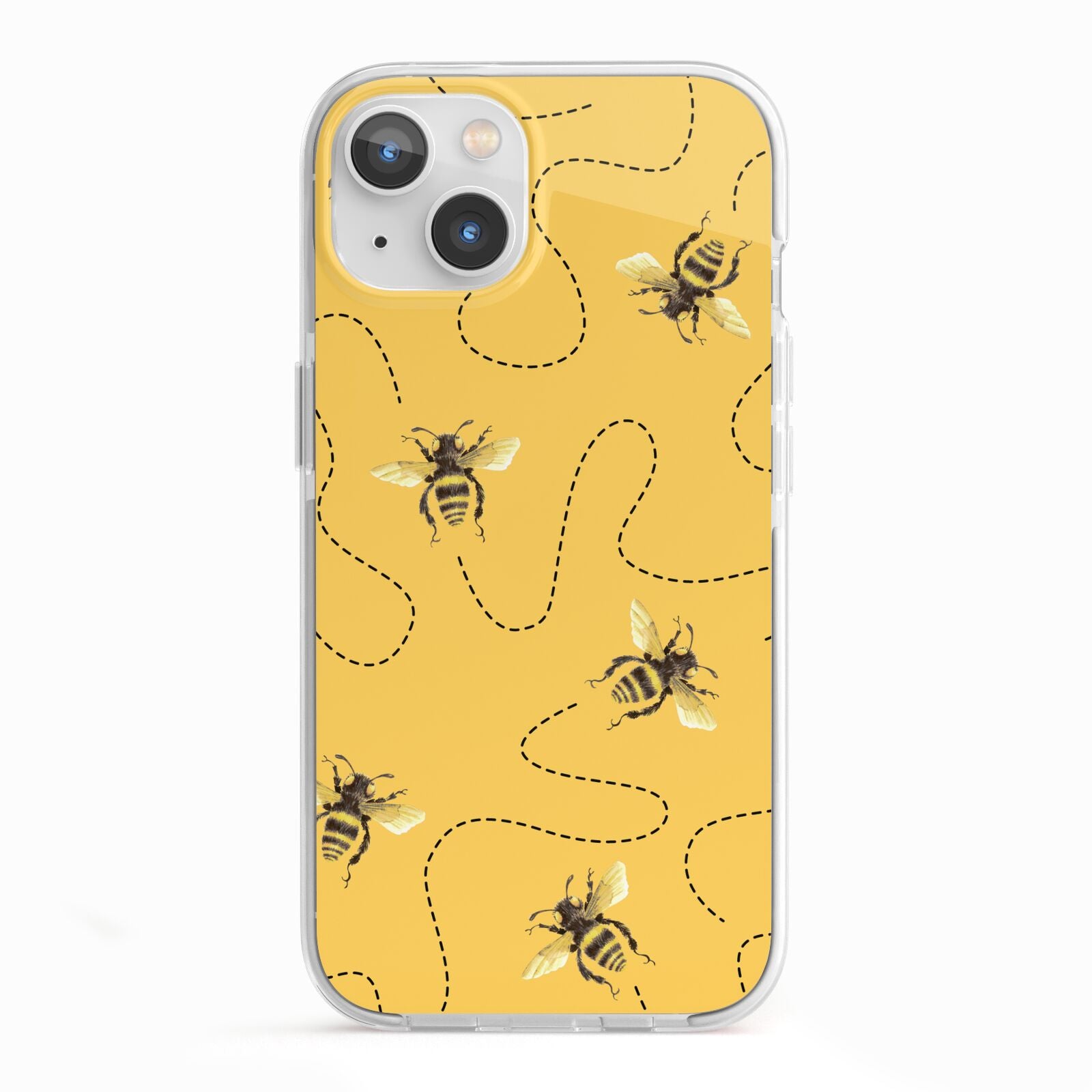 Flying Bees with Yellow Background iPhone 13 TPU Impact Case with White Edges